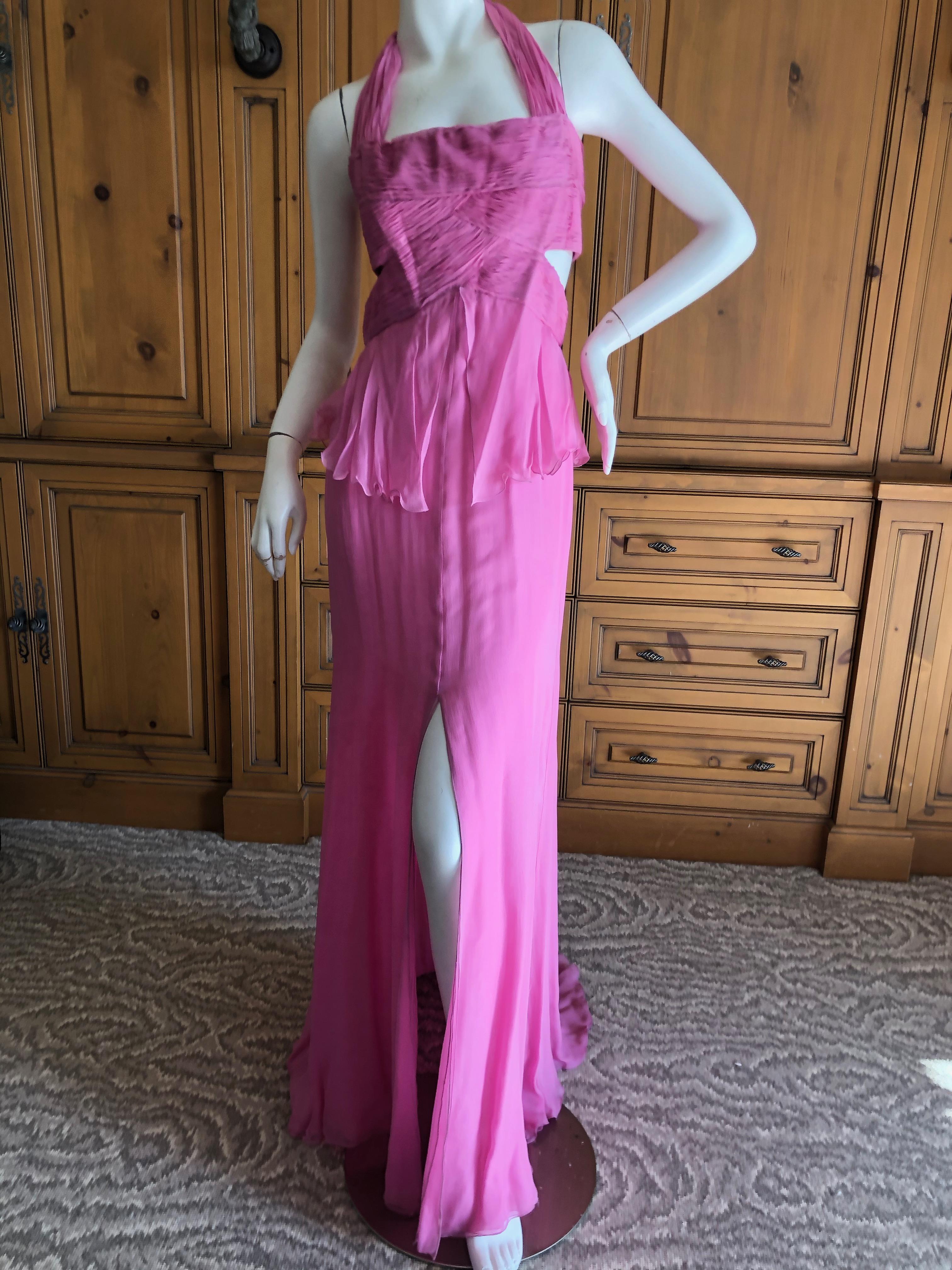 Valentino Vintage Pink Silk Evening Dress with Bow Tie Back In Excellent Condition For Sale In Cloverdale, CA