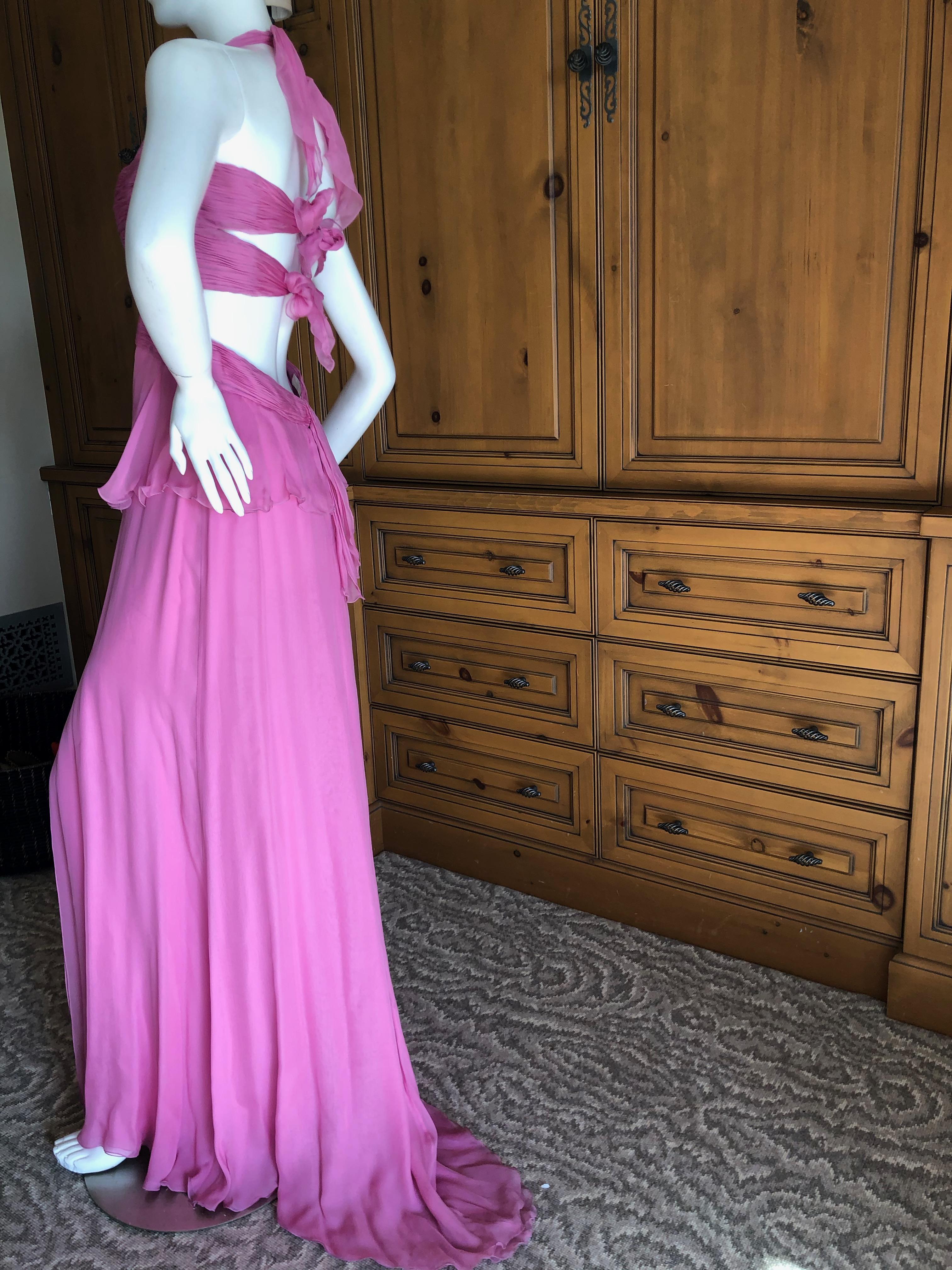 Valentino Vintage Pink Silk Evening Dress with Bow Tie Back For Sale 1