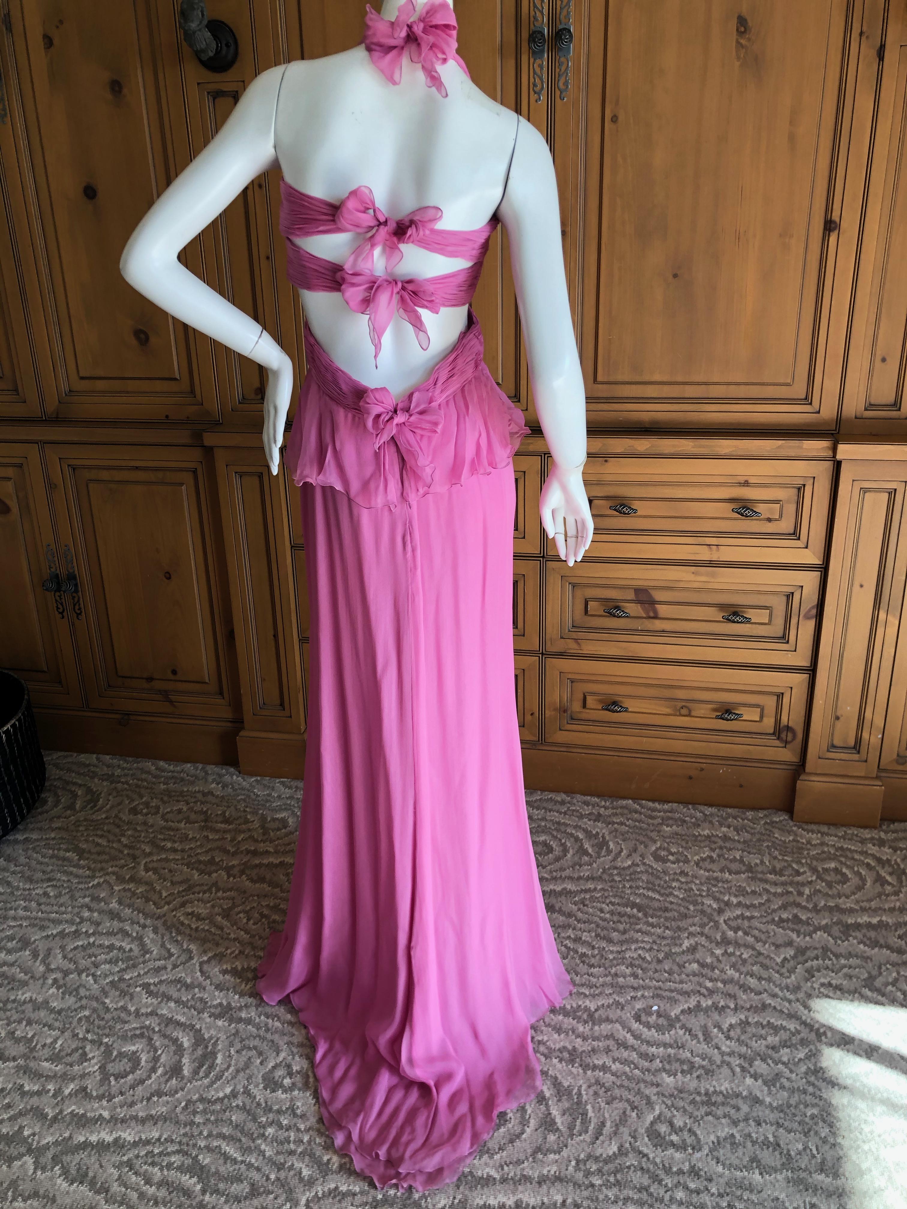 Valentino Vintage Pink Silk Evening Dress with Bow Tie Back For Sale 2