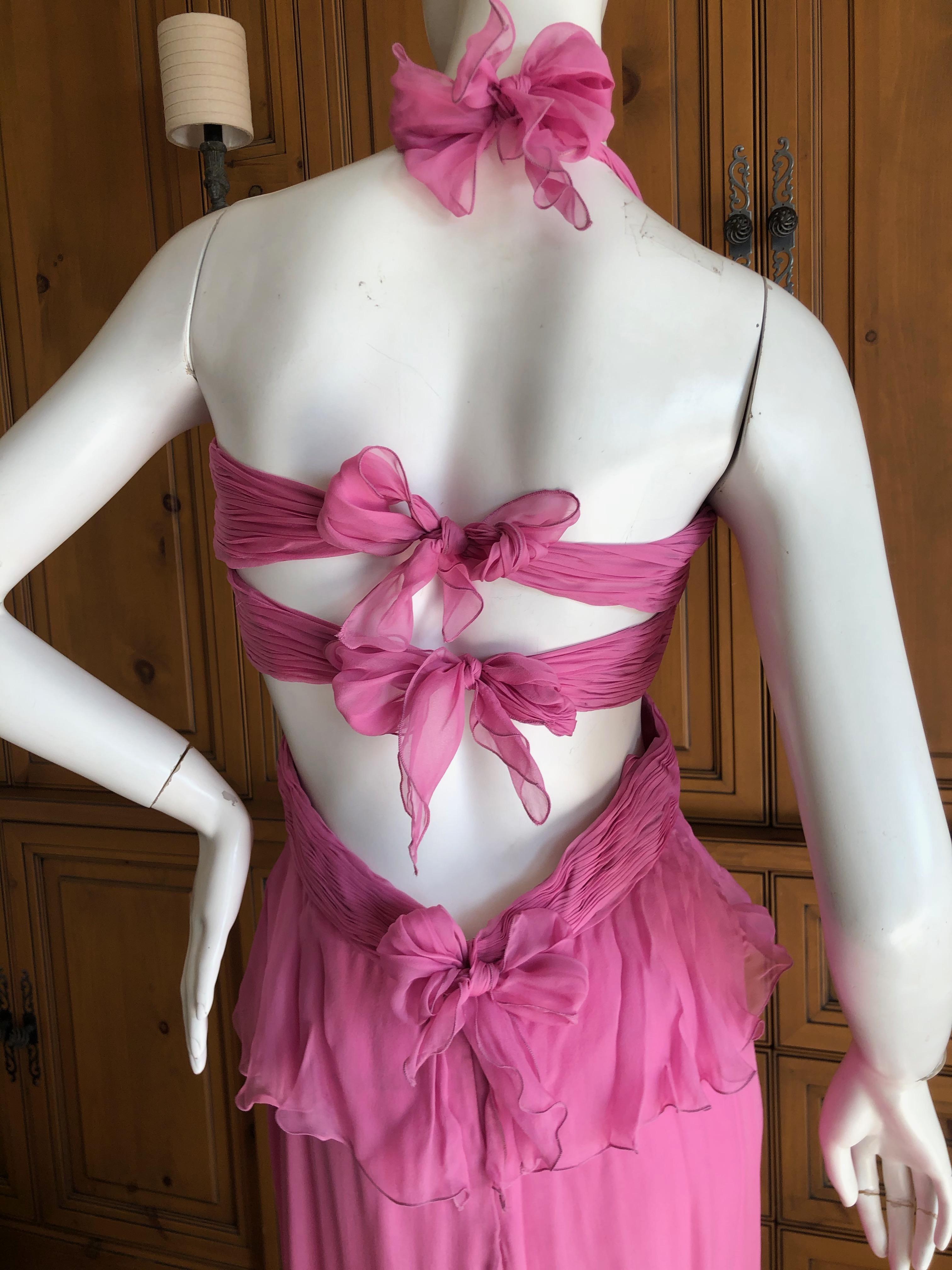 Valentino Vintage Pink Silk Evening Dress with Bow Tie Back For Sale 3