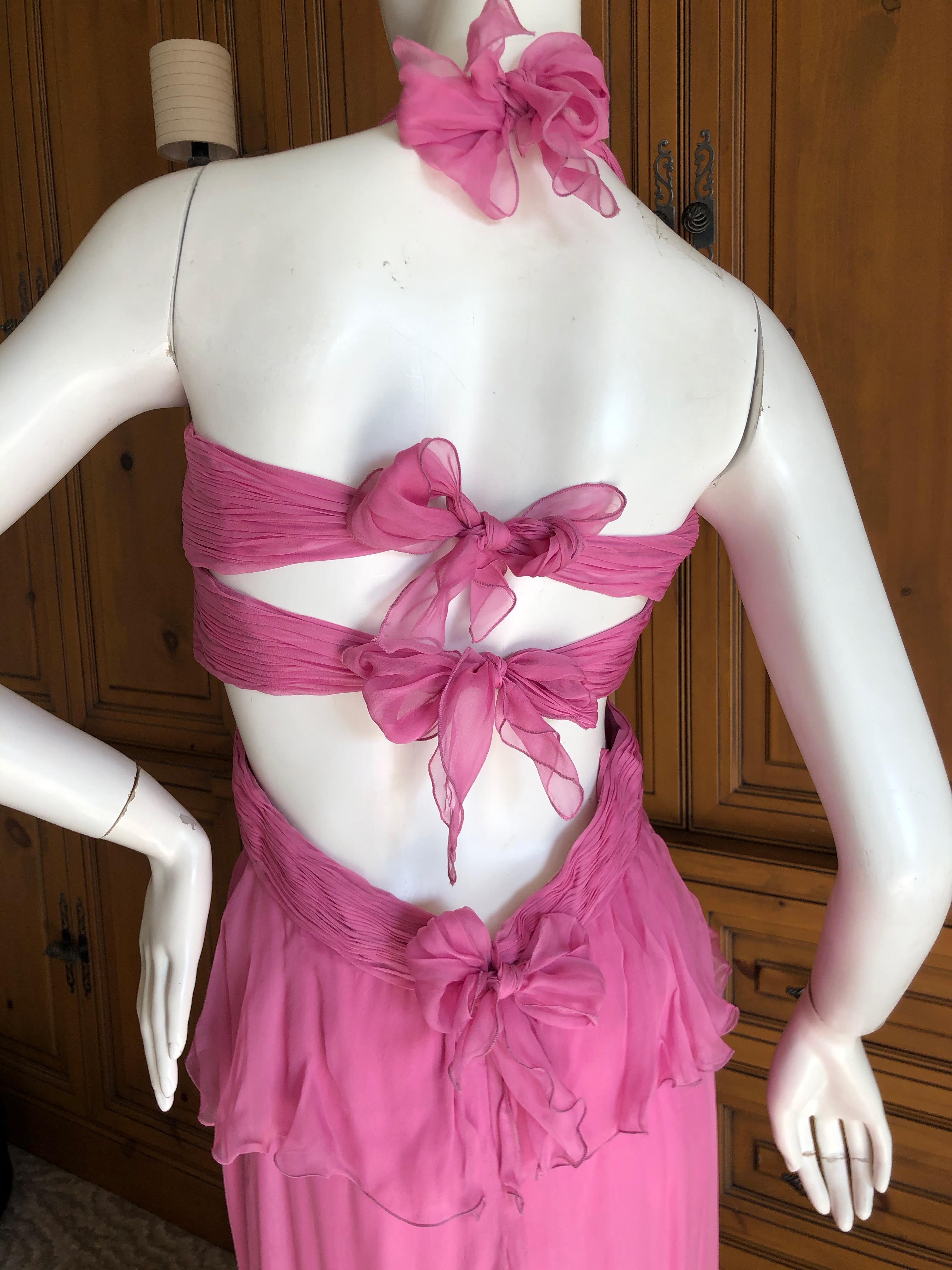 Valentino Vintage Pink Silk Evening Dress with Bow Tie Back For Sale 4