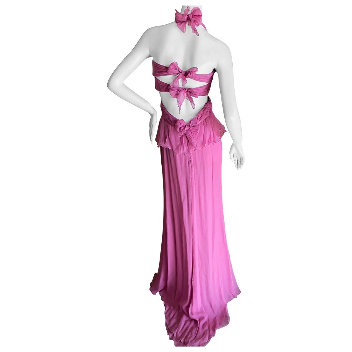 Valentino Vintage Pink Silk Evening Dress with Bow Tie Back For Sale