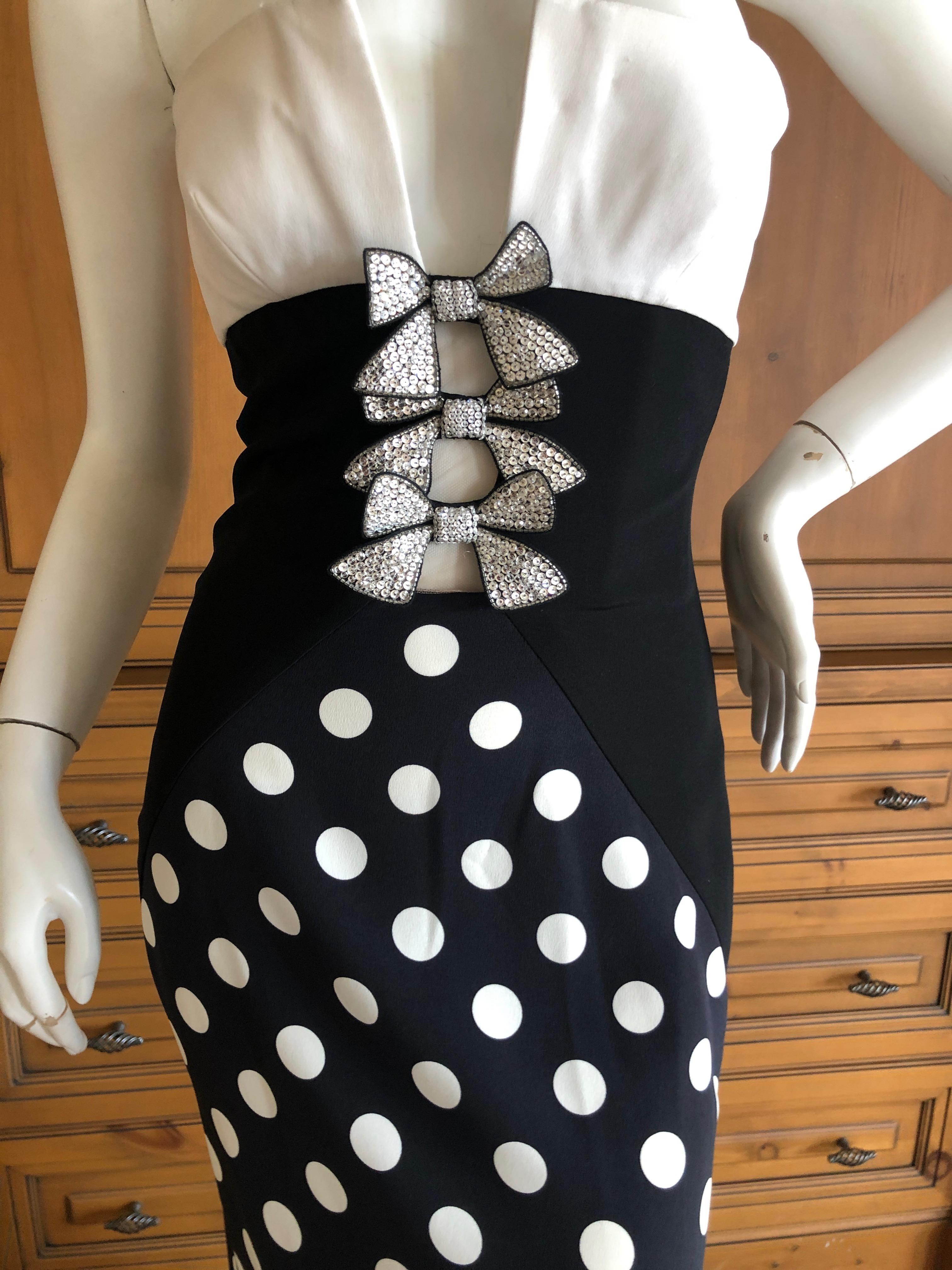 Valentino Vintage Polka Dot Strapless Mermaid Dress with Train and Crystal Bows In New Condition For Sale In Cloverdale, CA