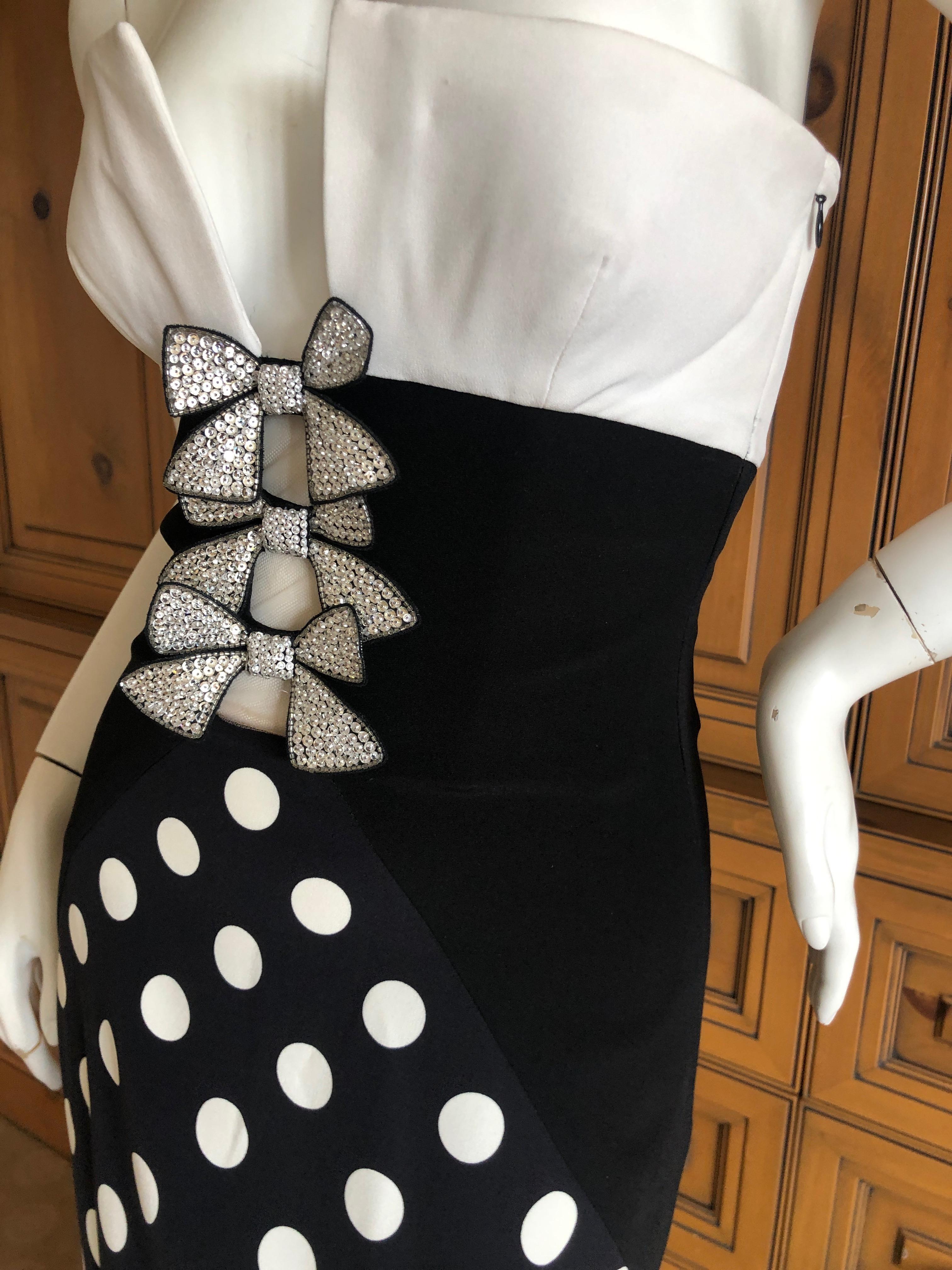 Valentino Vintage Polka Dot Strapless Mermaid Dress with Train and Crystal Bows For Sale 1