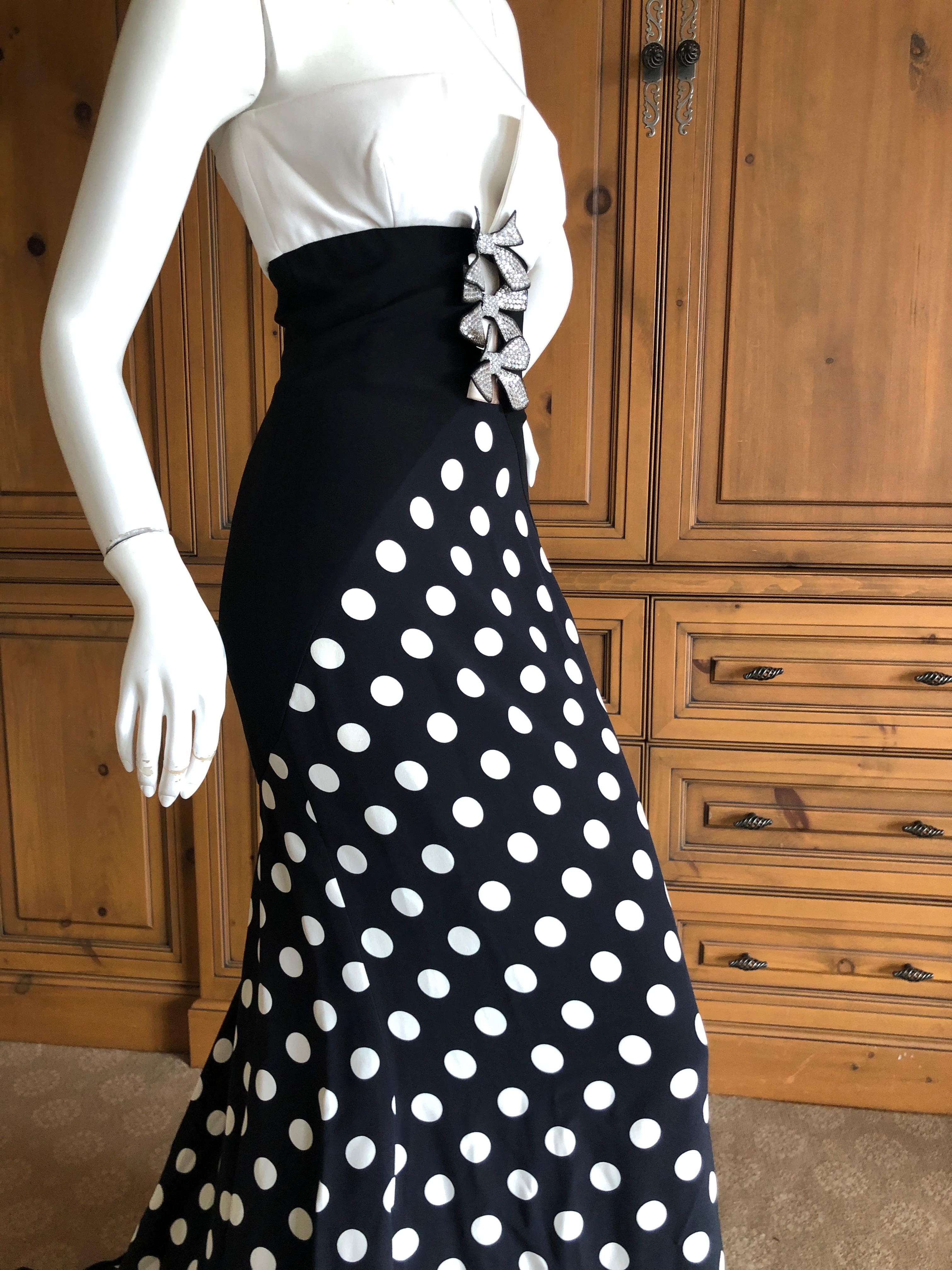 Valentino Vintage Polka Dot Strapless Mermaid Dress with Train and Crystal Bows For Sale 3