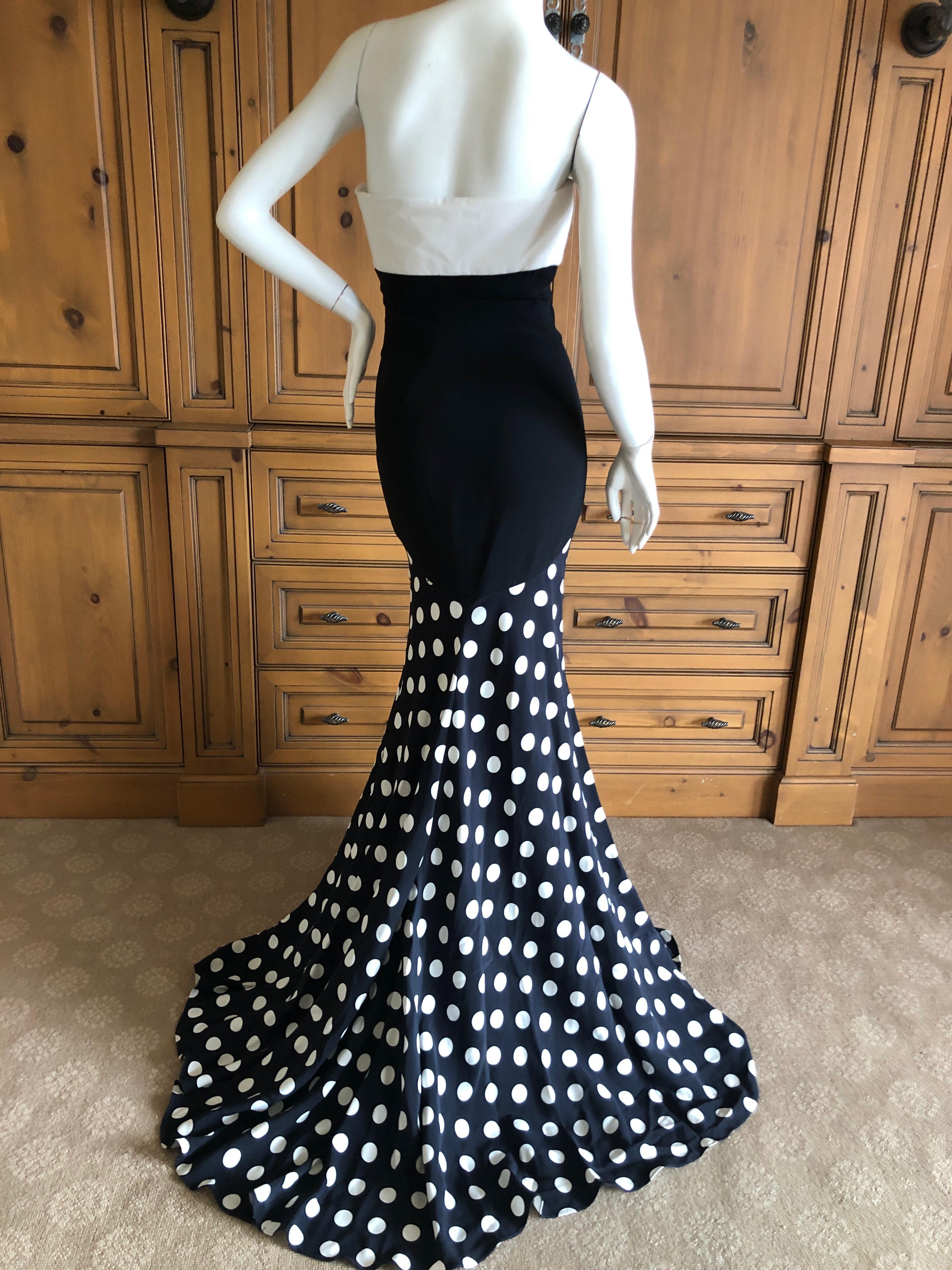 Valentino Vintage Polka Dot Strapless Mermaid Dress with Train and Crystal Bows For Sale 4