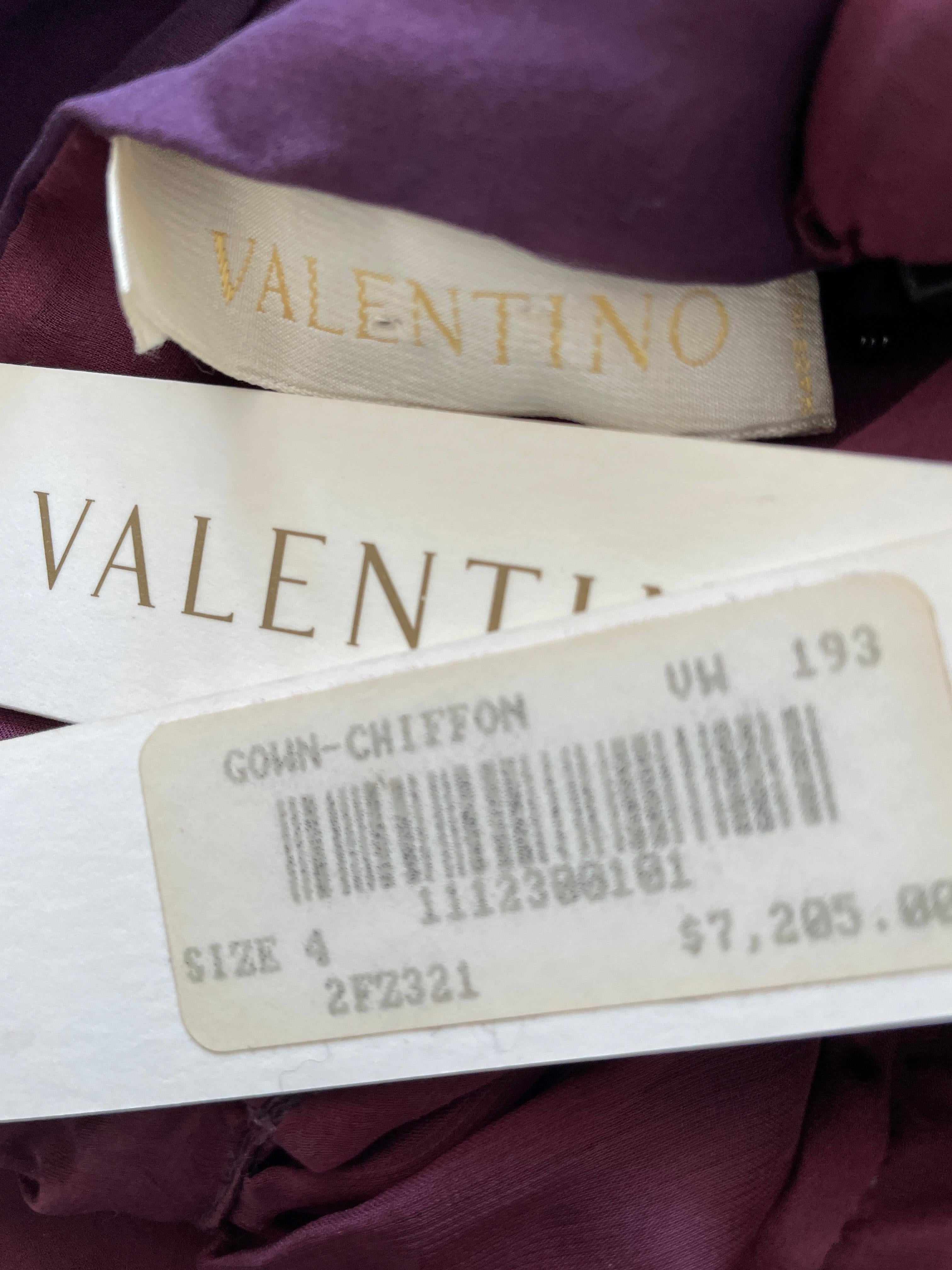 Valentino Vintage Purple Silk Chiffon Evening Dress with Flutter Sleeves NWT 2