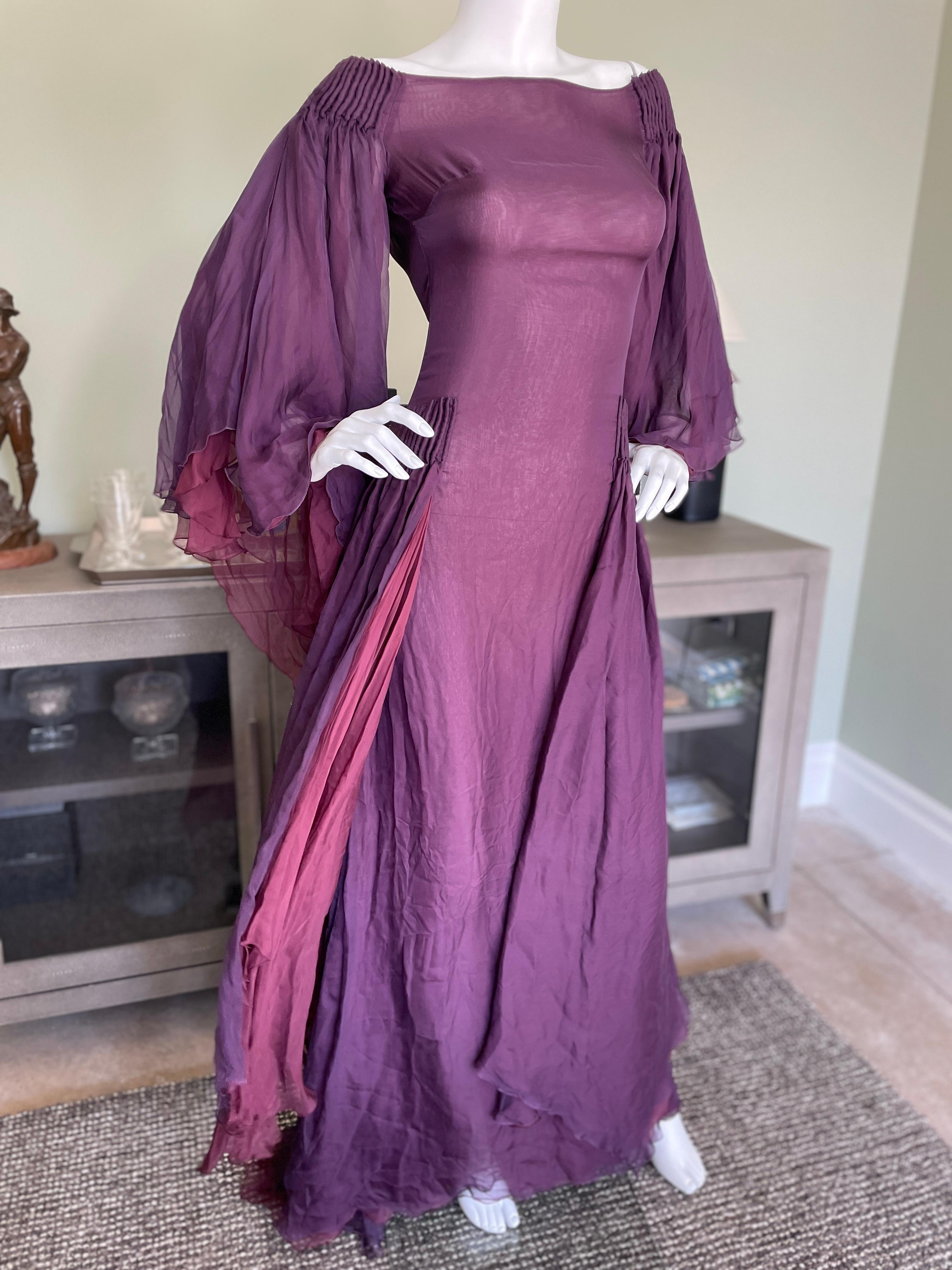 Gray Valentino Vintage Purple Silk Chiffon Evening Dress with Flutter Sleeves NWT