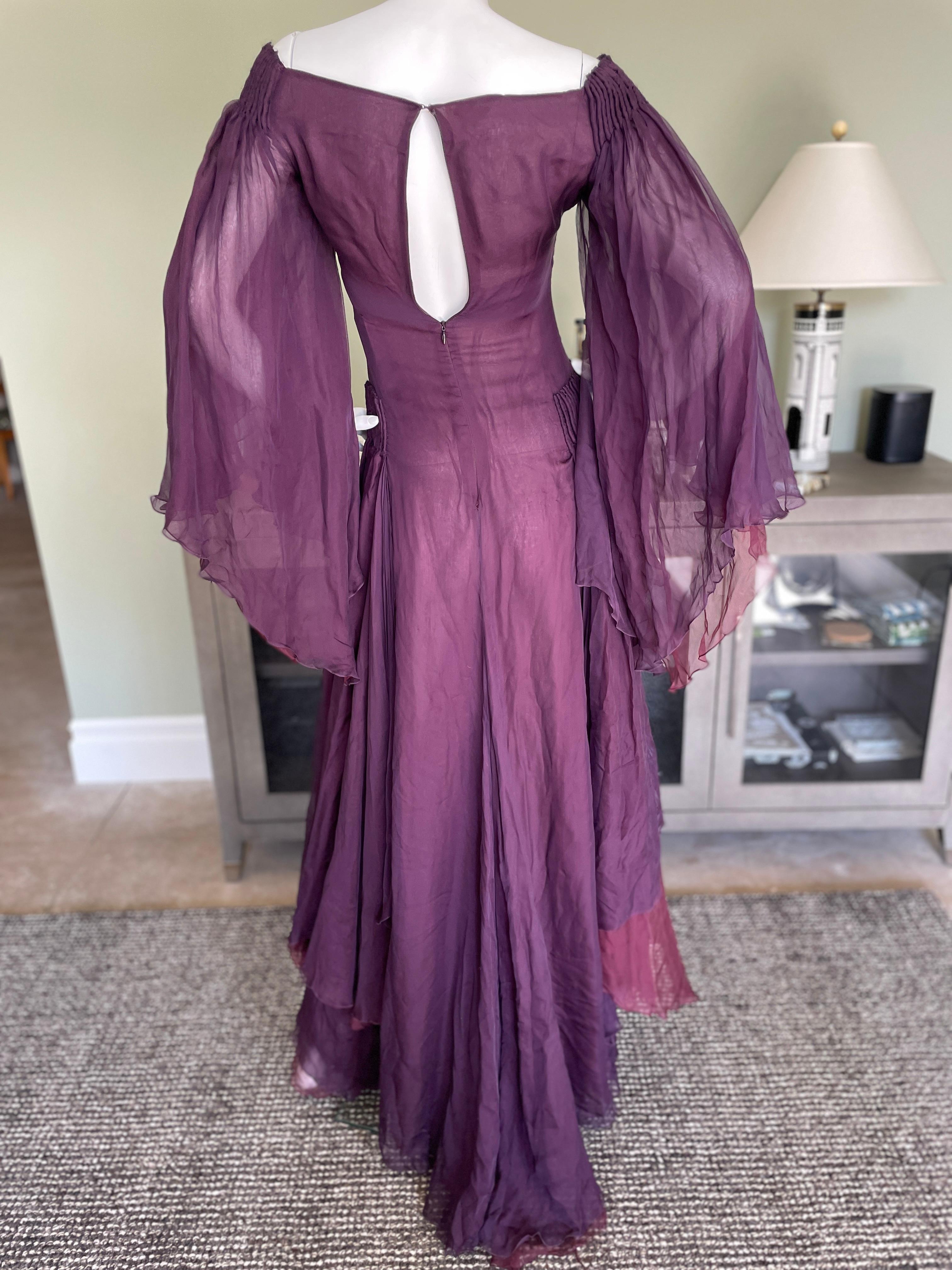 Valentino Vintage Purple Silk Chiffon Evening Dress with Flutter Sleeves NWT In New Condition In Cloverdale, CA