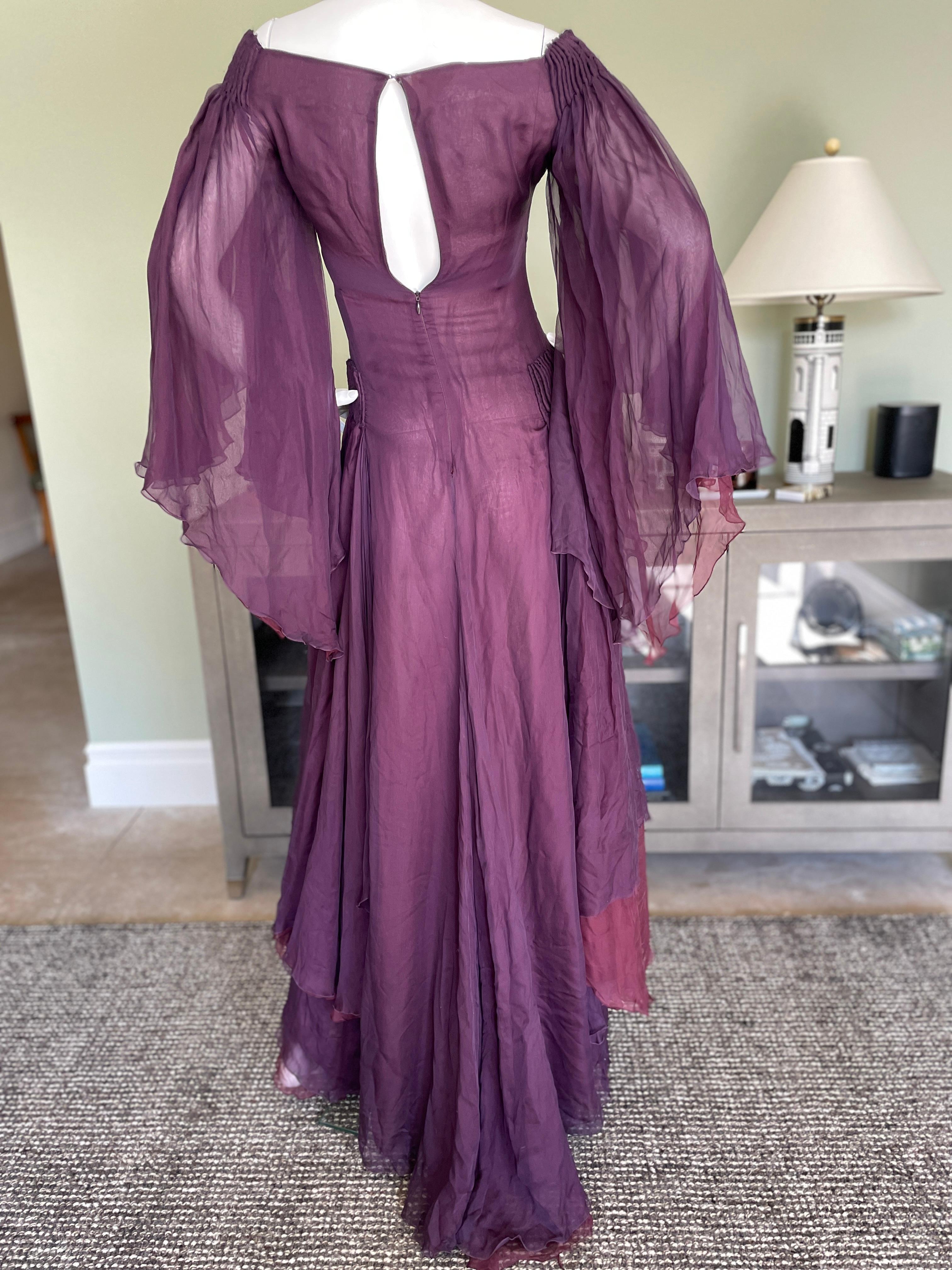 Women's Valentino Vintage Purple Silk Chiffon Evening Dress with Flutter Sleeves NWT
