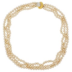 Valentino Vintage Rare Golden Beads Pearls Trio Layers Crystals Long Necklace