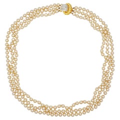 Valentino Vintage Rare Golden Beads Pearls Trio Layers Crystals Long Necklace