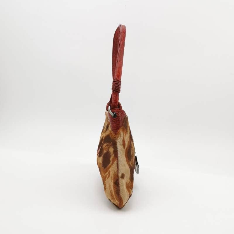 Brown Valentino Vintage Red Leopard Print Pony-style Calfskin Embroidered Shoulder Bag For Sale