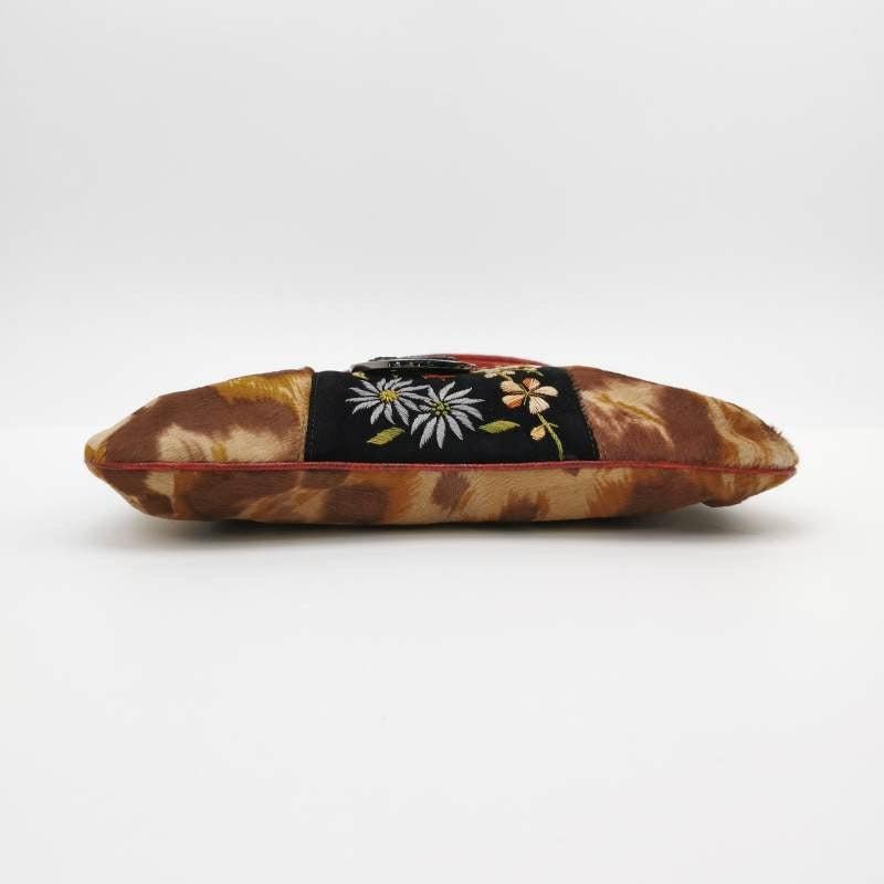 Women's Valentino Vintage Red Leopard Print Pony-style Calfskin Embroidered Shoulder Bag For Sale