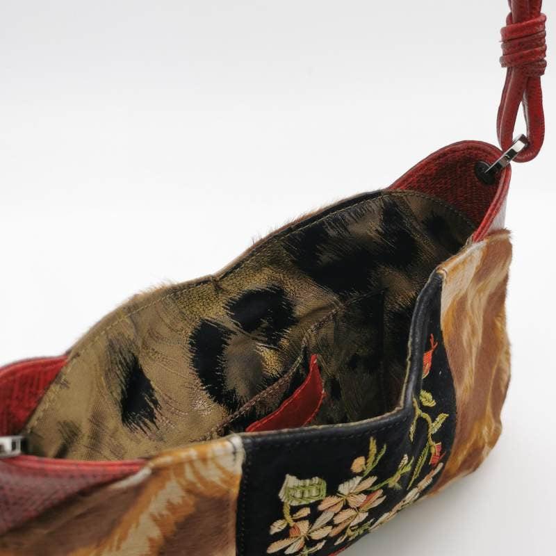 Valentino Vintage Red Leopard Print Pony-style Calfskin Embroidered Shoulder Bag For Sale 3