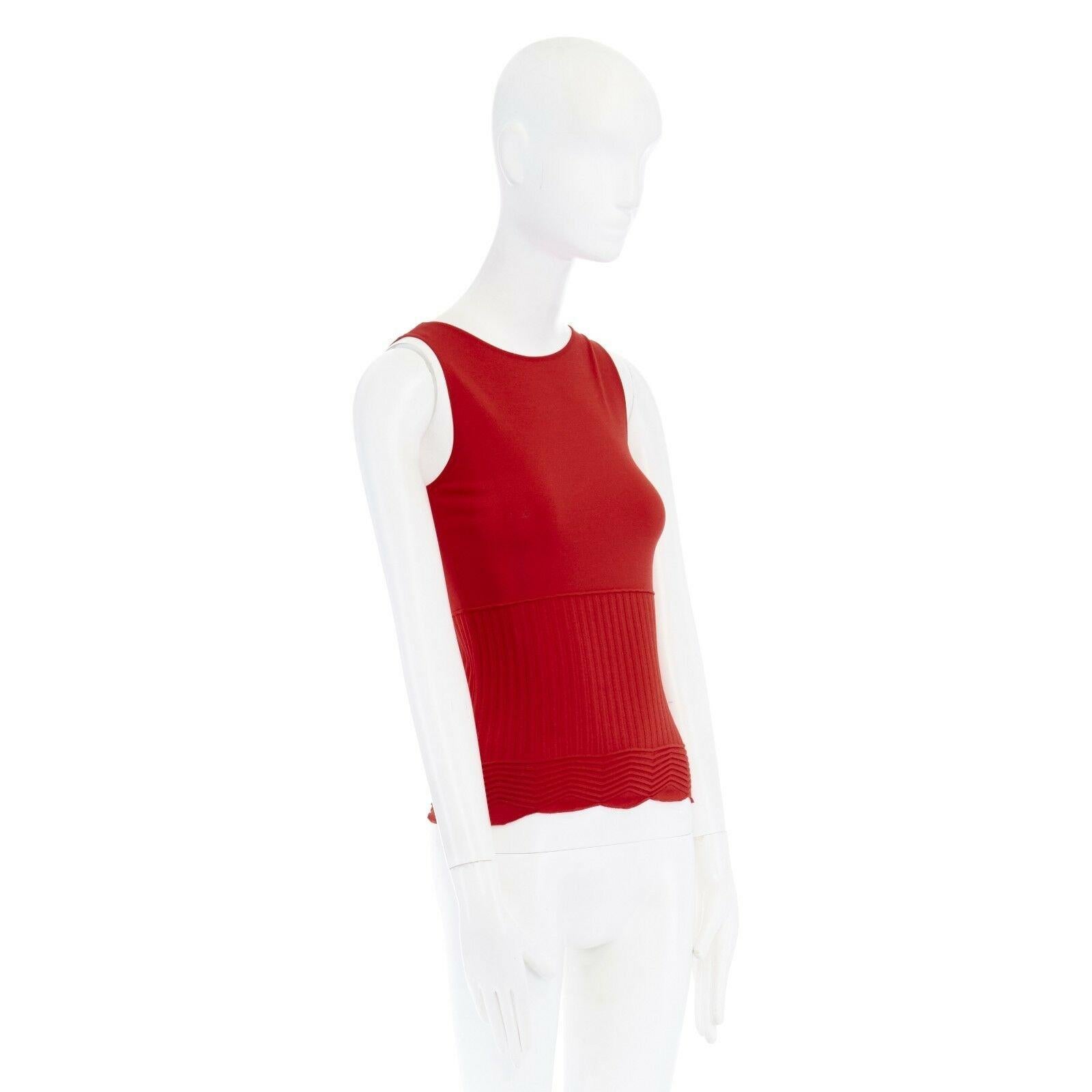 Red VALENTINO Vintage red viscose blend knitted ribbed hem sleeveless top XS