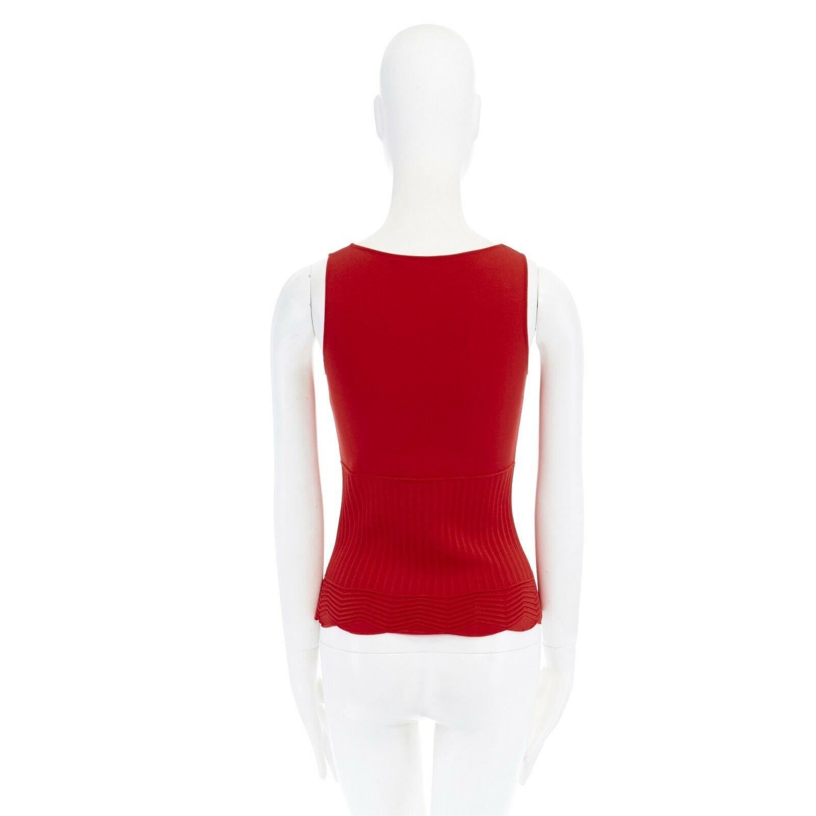 VALENTINO Vintage red viscose blend knitted ribbed hem sleeveless top XS 1