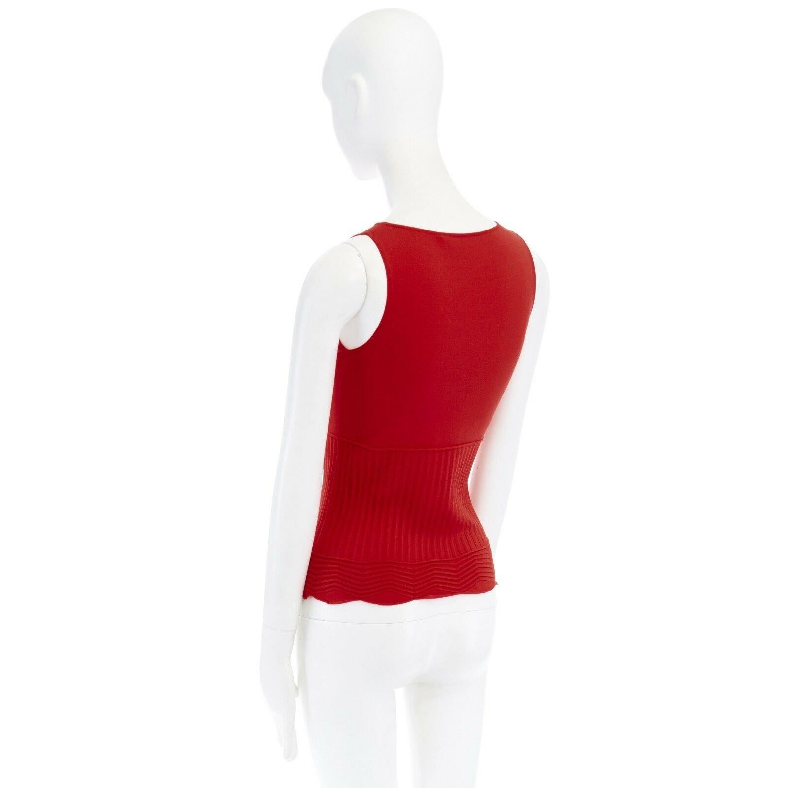VALENTINO Vintage red viscose blend knitted ribbed hem sleeveless top XS 2