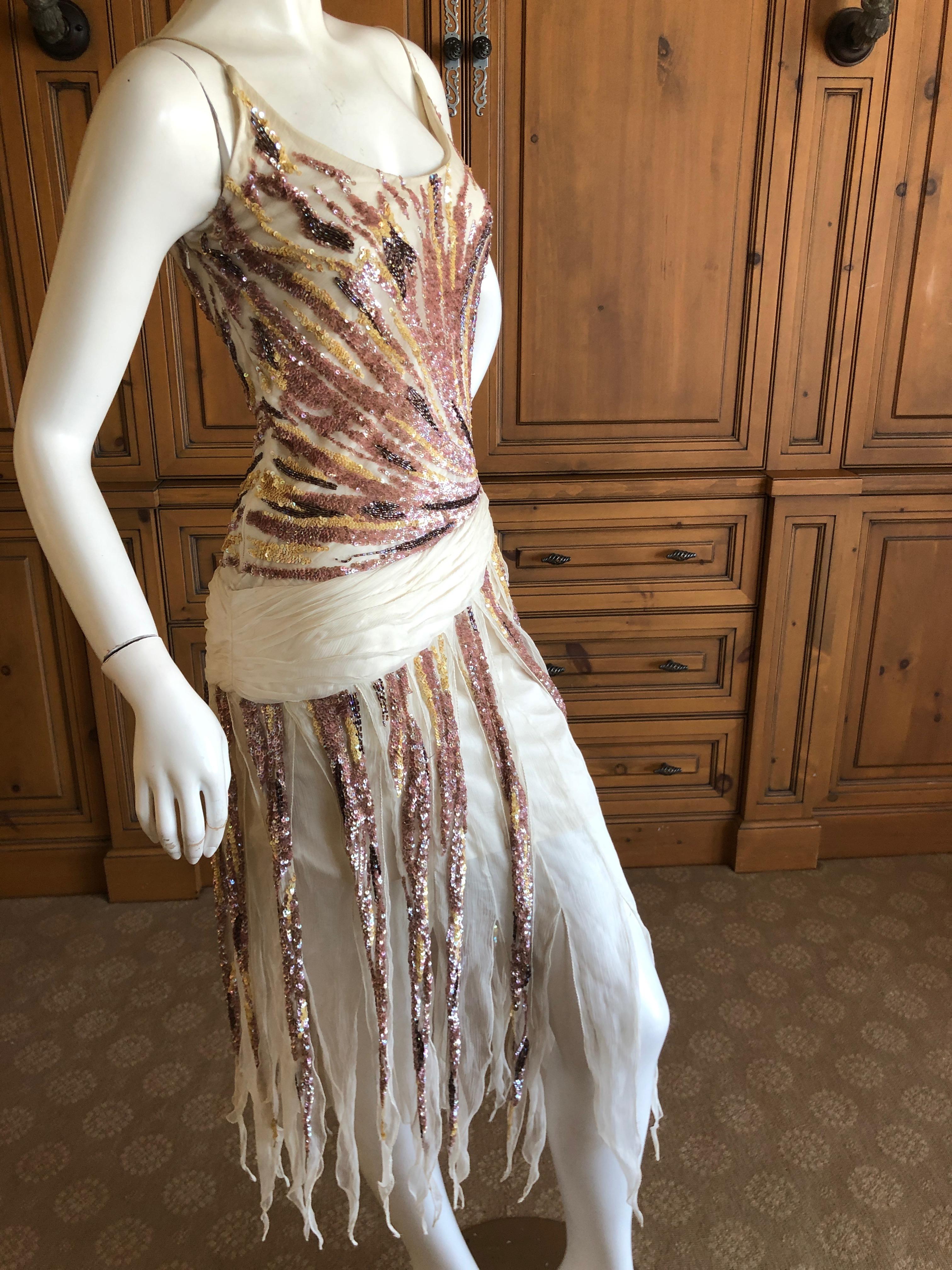 Valentino Vintage Sequin Cocktail Dress with Car Wash Sequin Fringe and