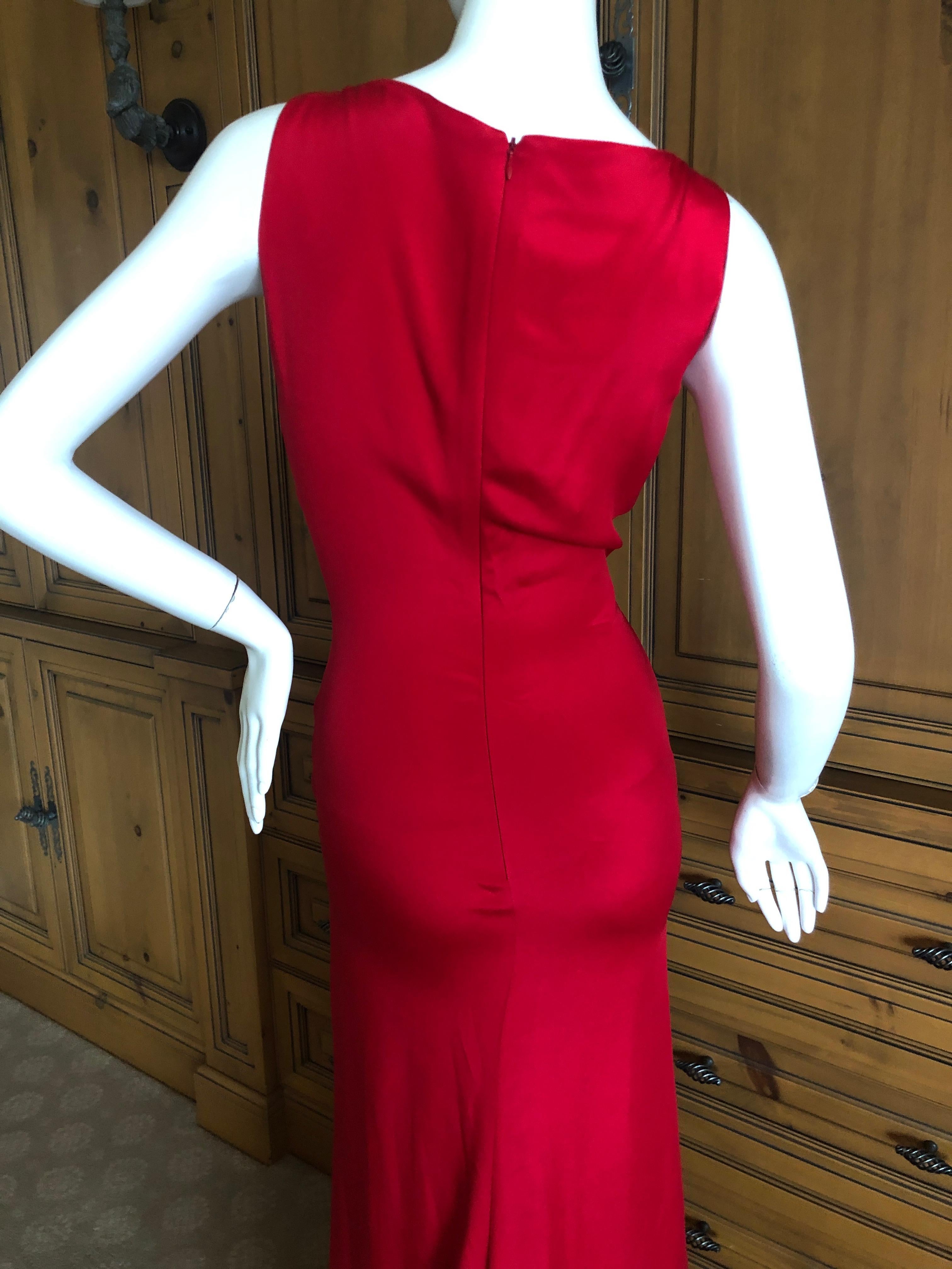 Valentino Vintage Signature Red Low Cut Silk Chiffon Evening Dress with Train For Sale 3