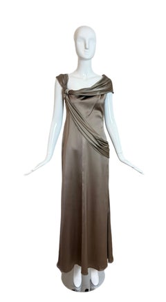 Robe longue de soirée VALENTINO Vintage Silk Crystal Embellish Pewter Evening Gown