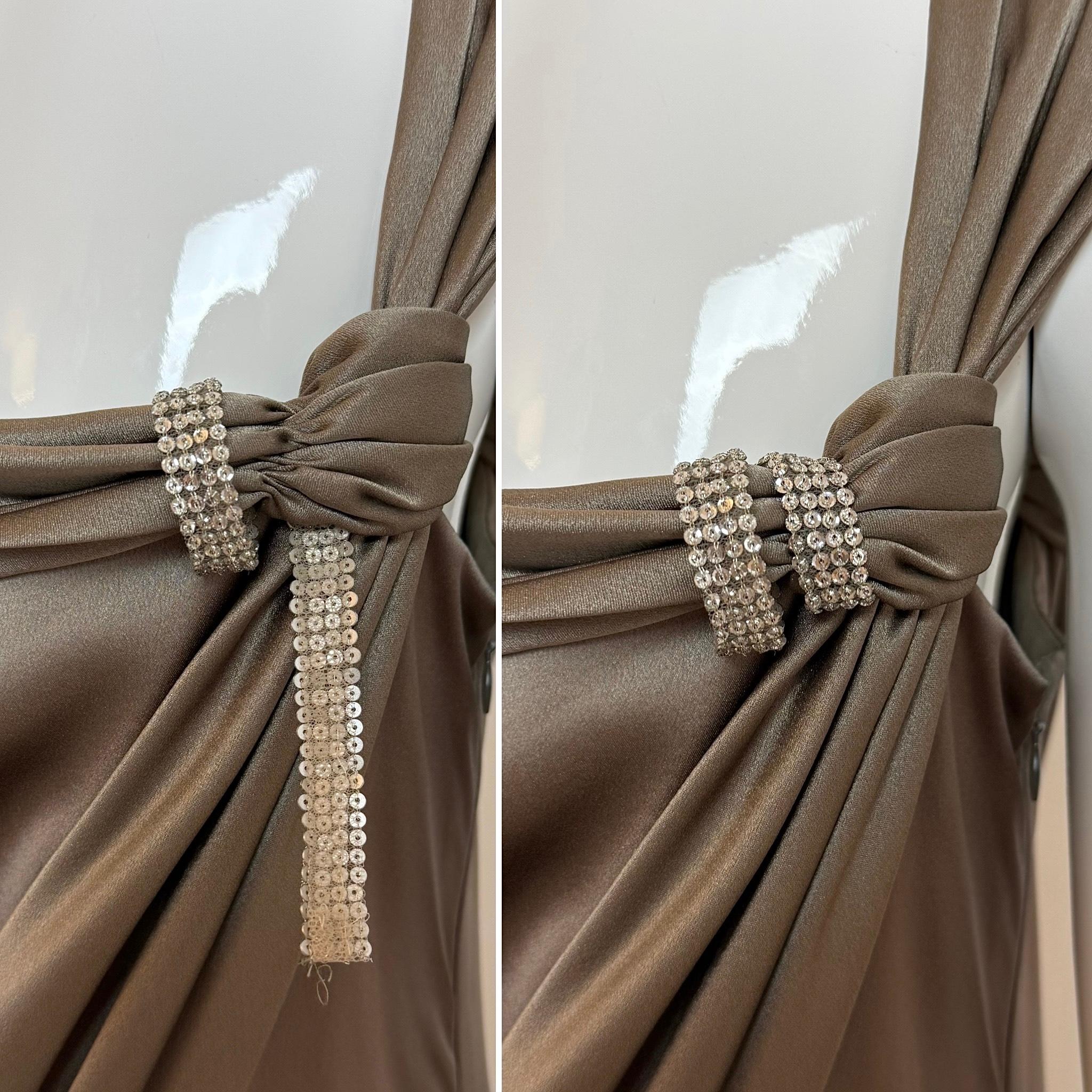 VALENTINO Vintage Silk Crystal Embellished Pewter Evening Gown Maxi Dress in vendita 2