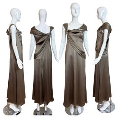 VALENTINO Vintage Silk Crystal Embellished Pewter Evening Gown Maxi Dress