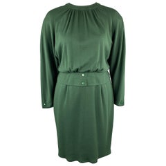 VALENTINO Vintage Size 10 Green Jersey Long Sleeve Shift Dress