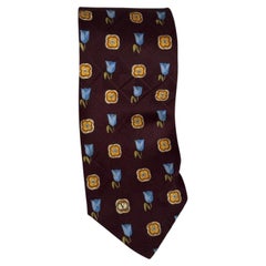 Valentino Vintage Tie – Burgundy Silk with Blue and Yellow Floral Motif