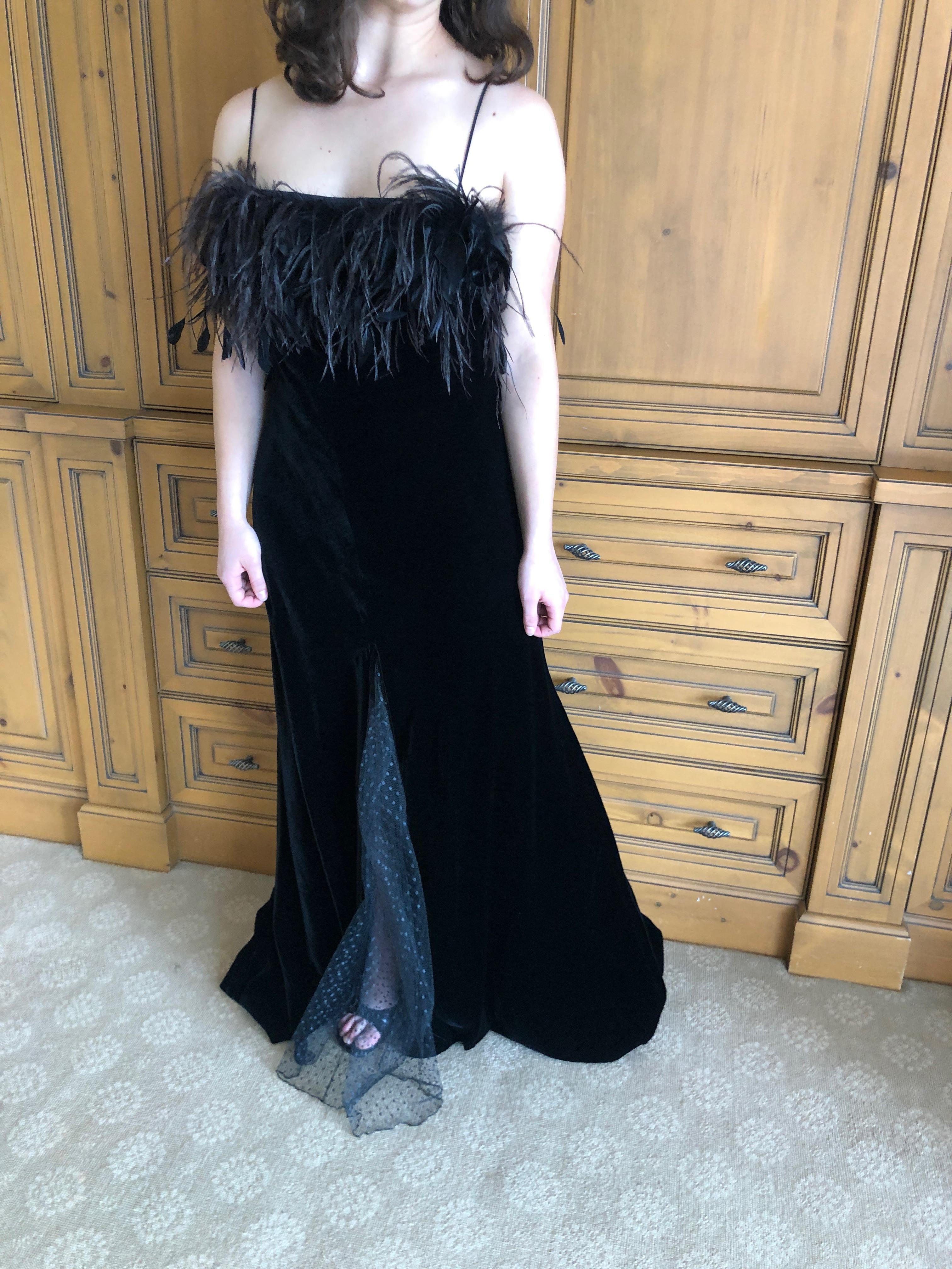 Valentino Vintage Velvet Feather Trimmed Evening Dress w Matching Feather Shawl For Sale 9