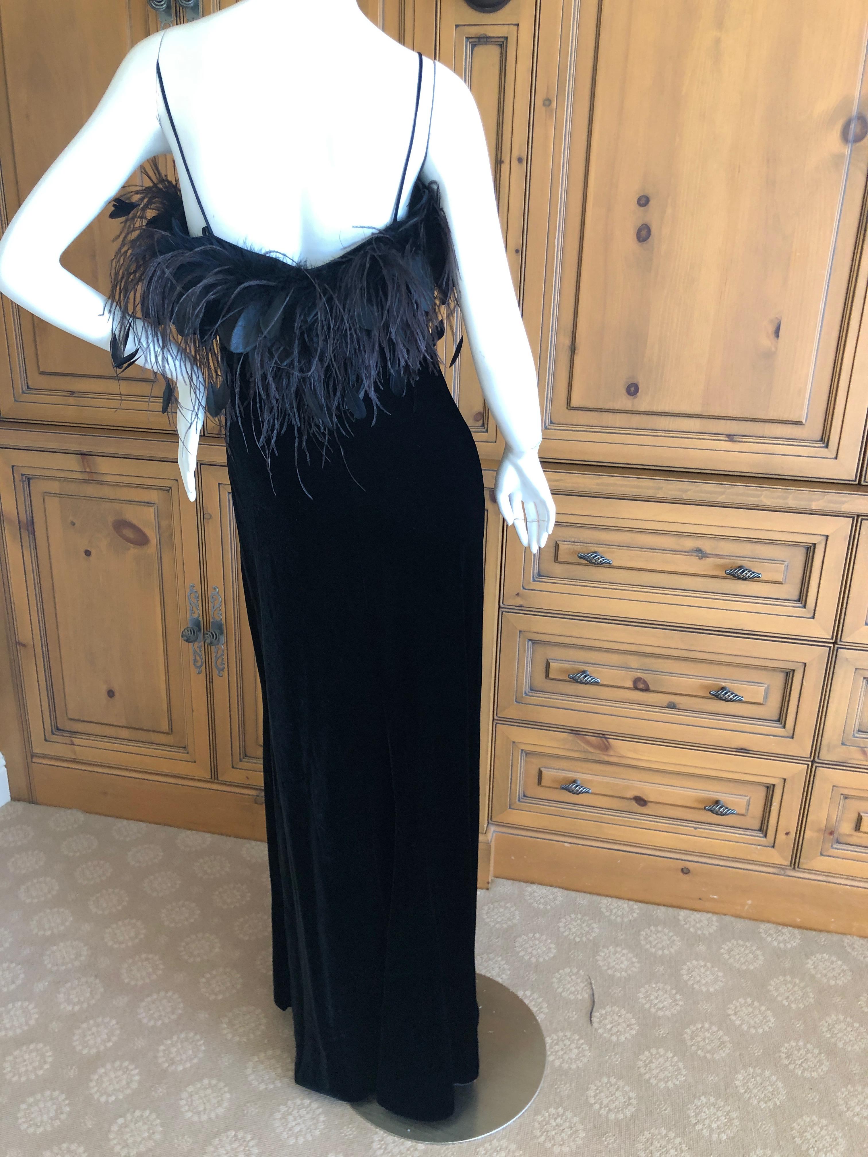 Women's Valentino Vintage Velvet Feather Trimmed Evening Dress w Matching Feather Shawl For Sale