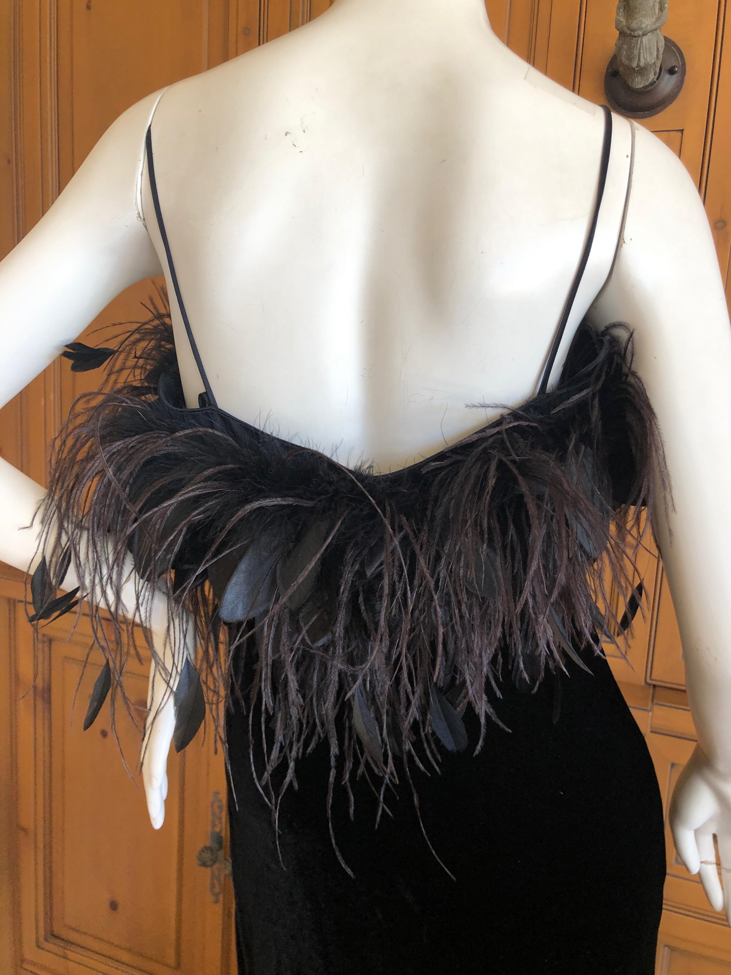 Valentino Vintage Velvet Feather Trimmed Evening Dress w Matching Feather Shawl For Sale 1
