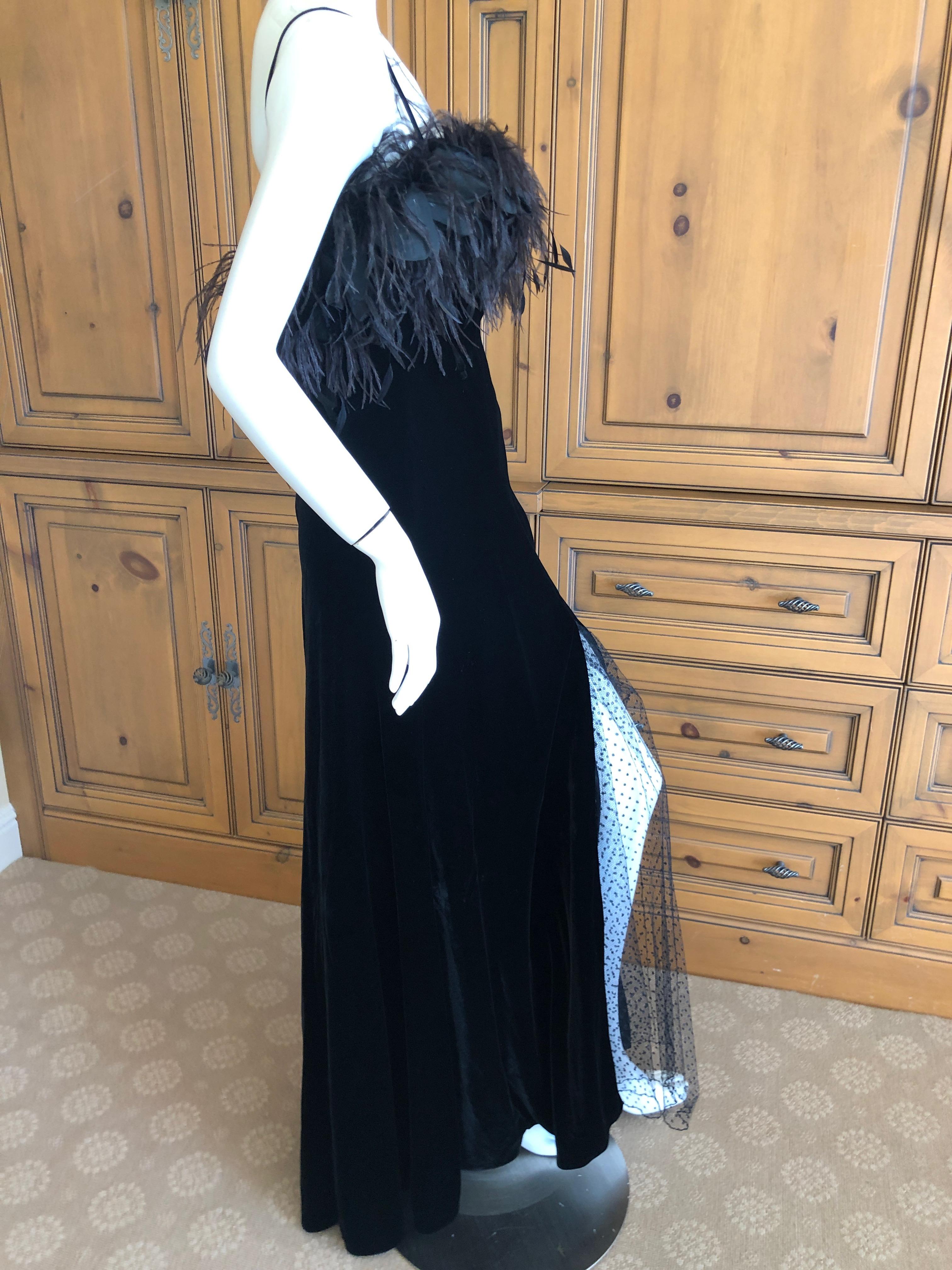 Valentino Vintage Velvet Feather Trimmed Evening Dress w Matching Feather Shawl For Sale 2