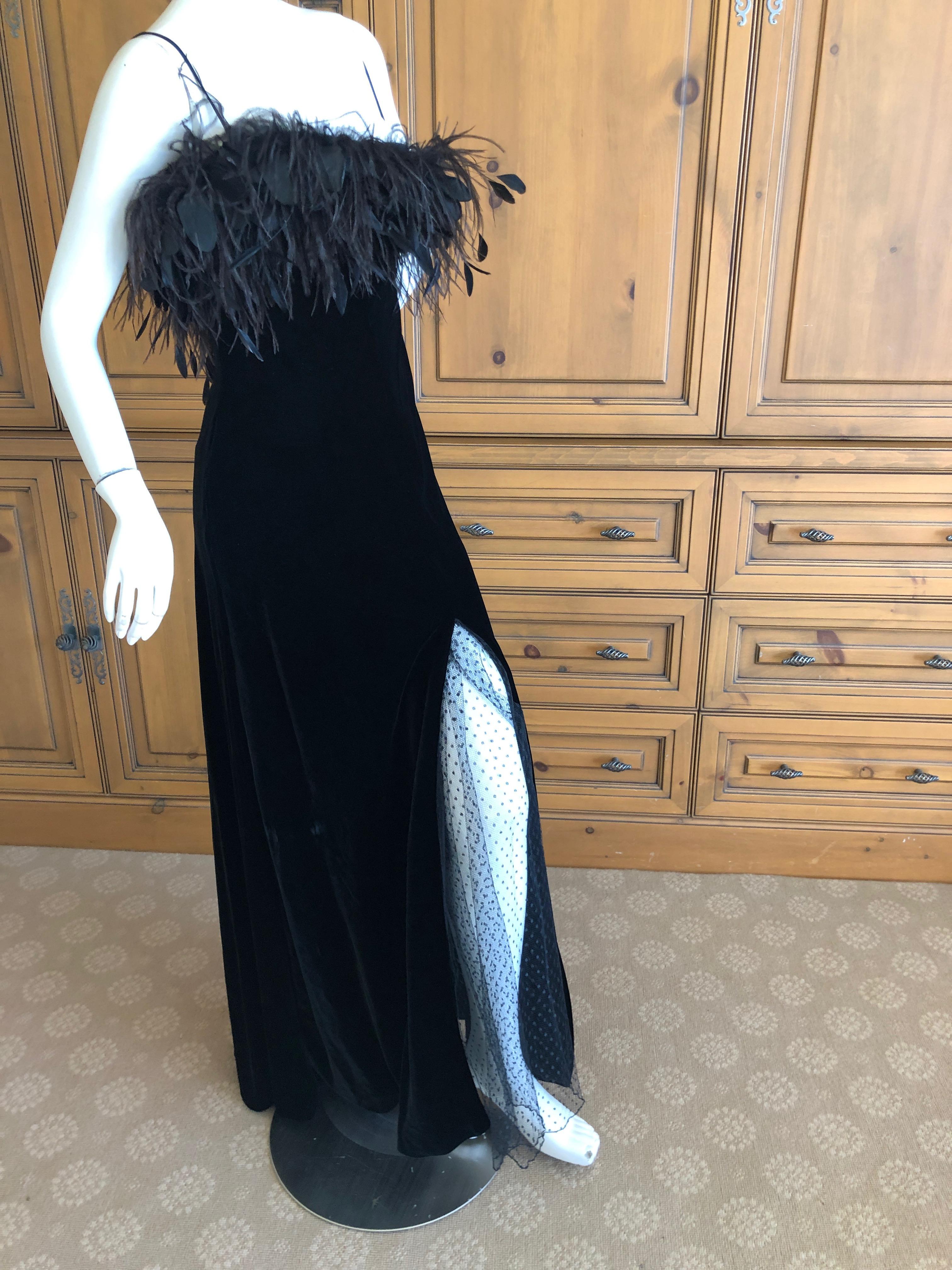 Valentino Vintage Velvet Feather Trimmed Evening Dress w Matching Feather Shawl For Sale 3