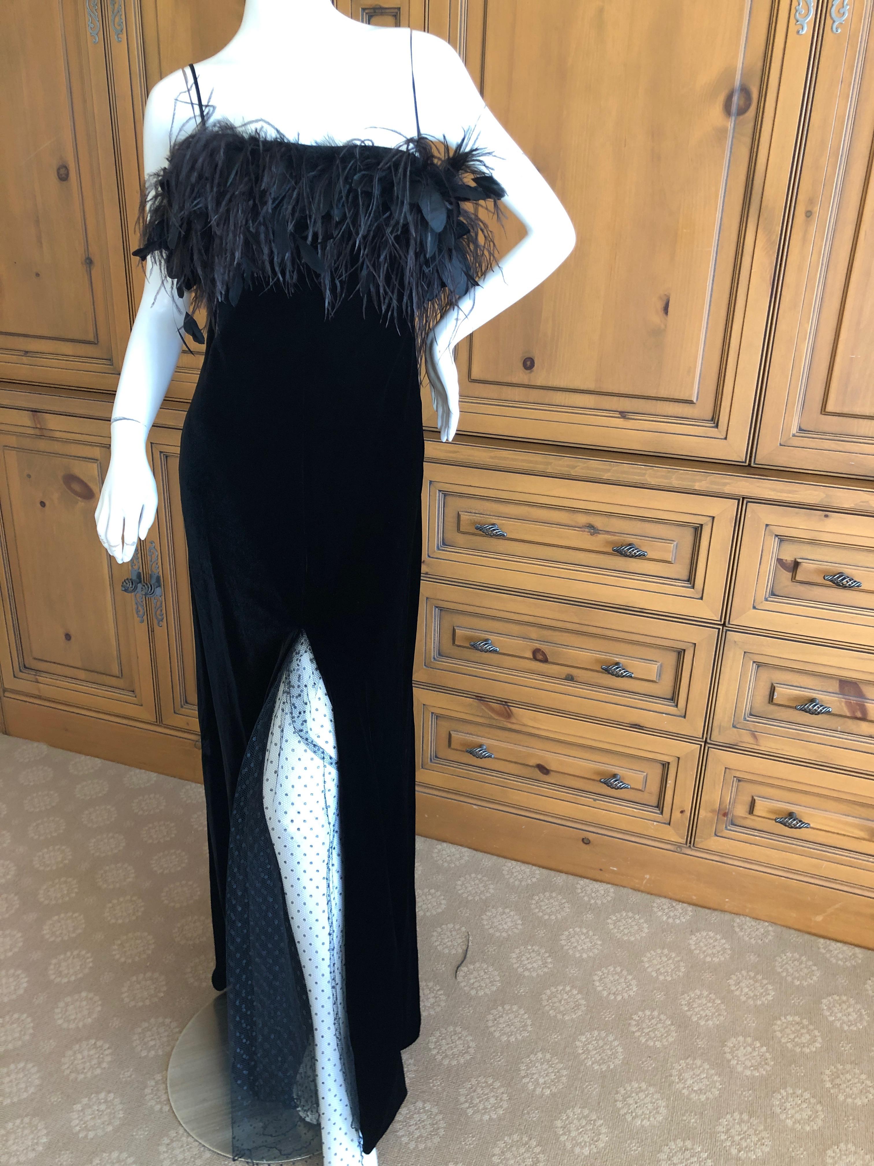 Valentino Vintage Velvet Feather Trimmed Evening Dress w Matching Feather Shawl For Sale 4
