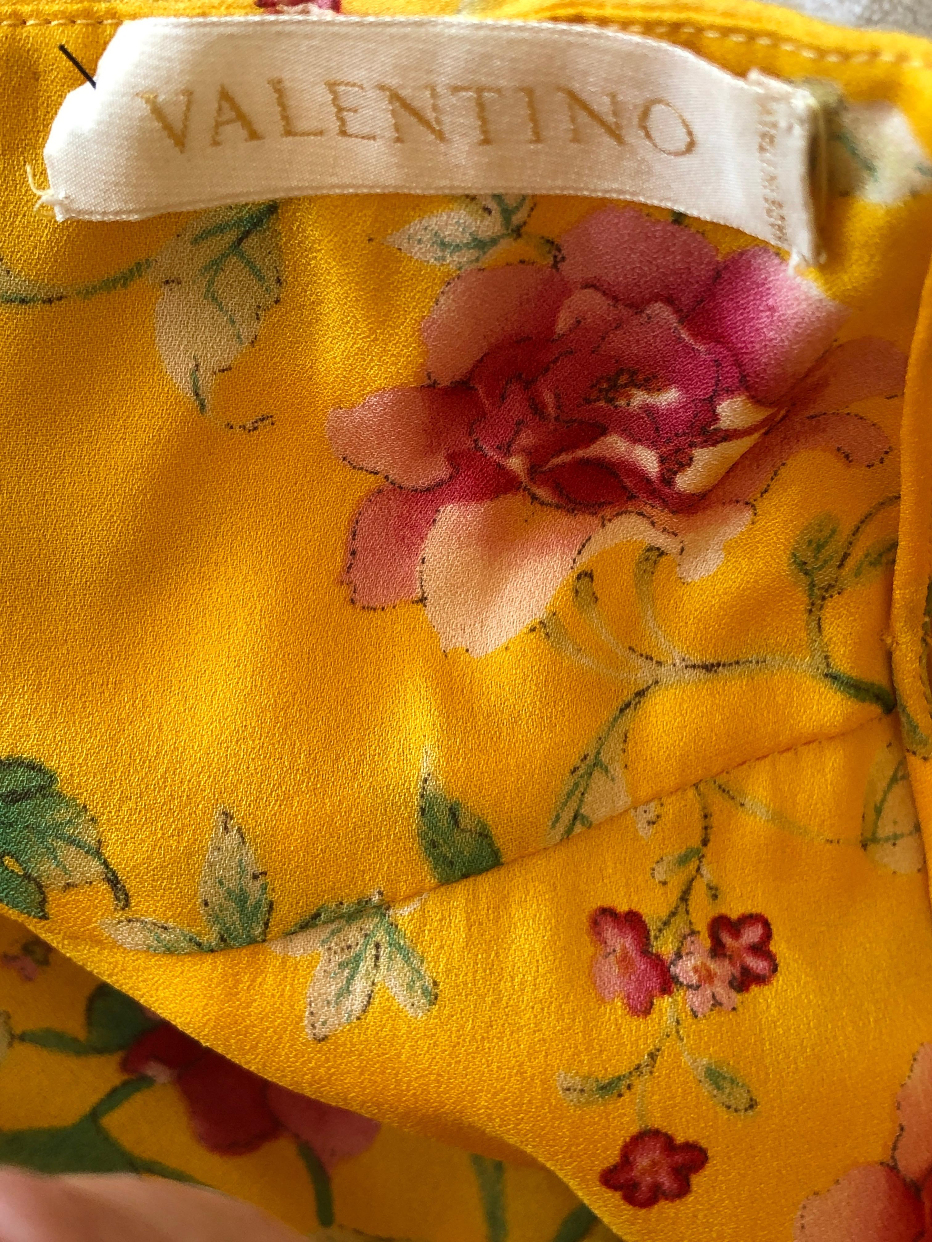Valentino Vintage Yellow Silk Floral Evening Gown with Train For Sale 1