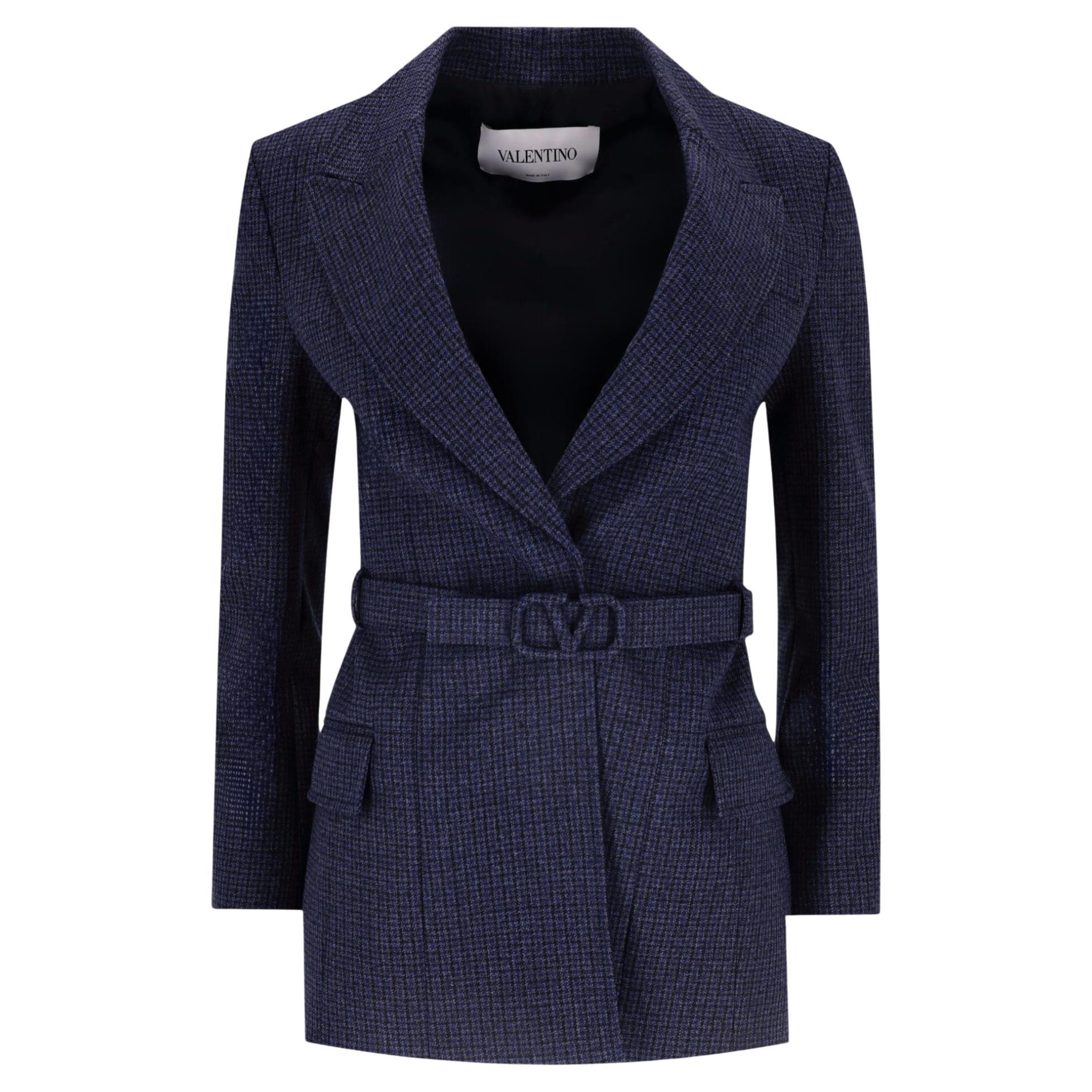 Valentino Giacca con cintura con logo V.I.I. in tweed di lana vergine in vendita