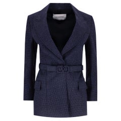 Valentino Giacca con cintura con logo V.I.I. in tweed di lana vergine