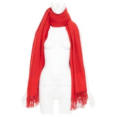 VALENTINO VLOGO 100% cashmere red jcquard fringed blanket scarf