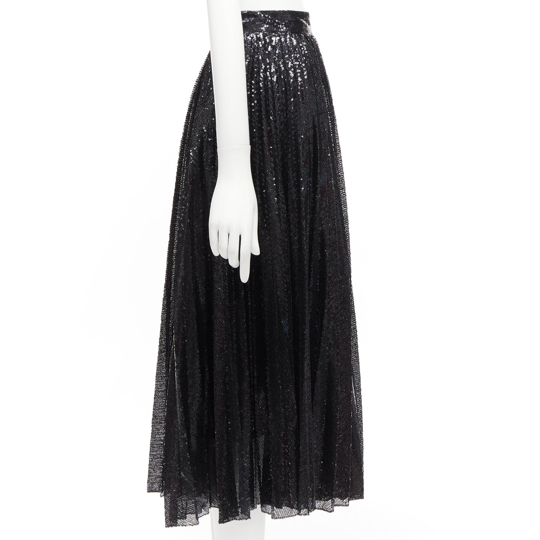 VALENTINO VLOGO black silver sequins embellished pleated plisse midi skirt XS For Sale 1