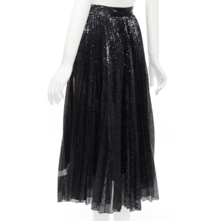 VALENTINO VLOGO black silver sequins embellished pleated plisse midi skirt XS For Sale 2
