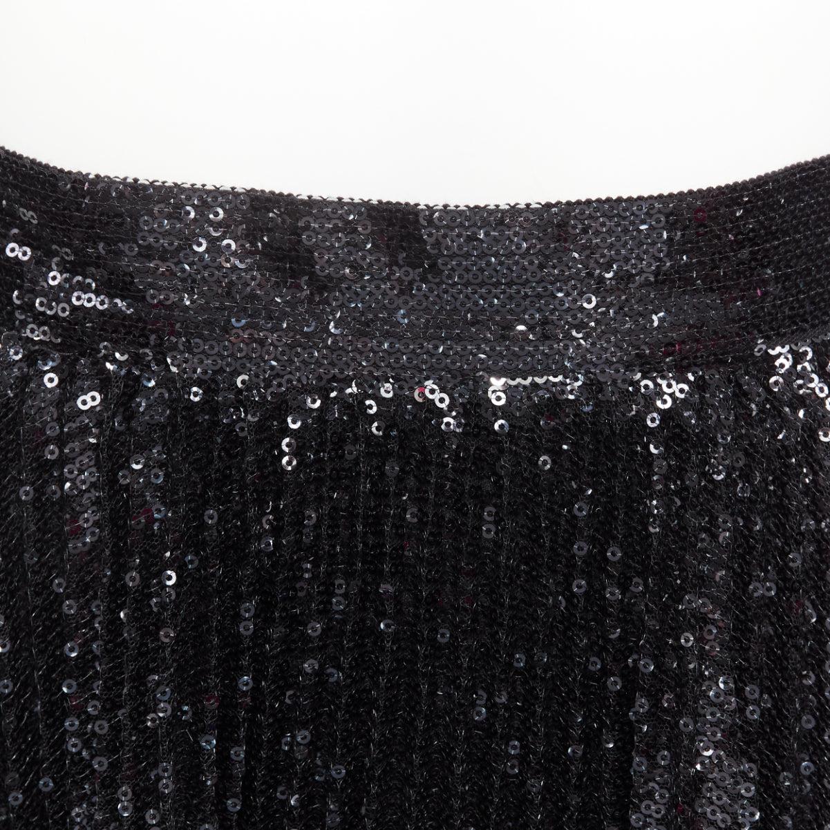 VALENTINO VLOGO black silver sequins embellished pleated plisse midi skirt XS For Sale 4