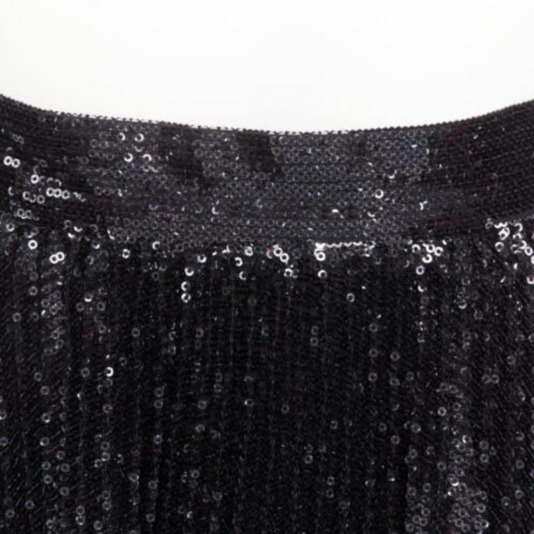 VALENTINO VLOGO black silver sequins embellished pleated plisse midi skirt XS For Sale 3