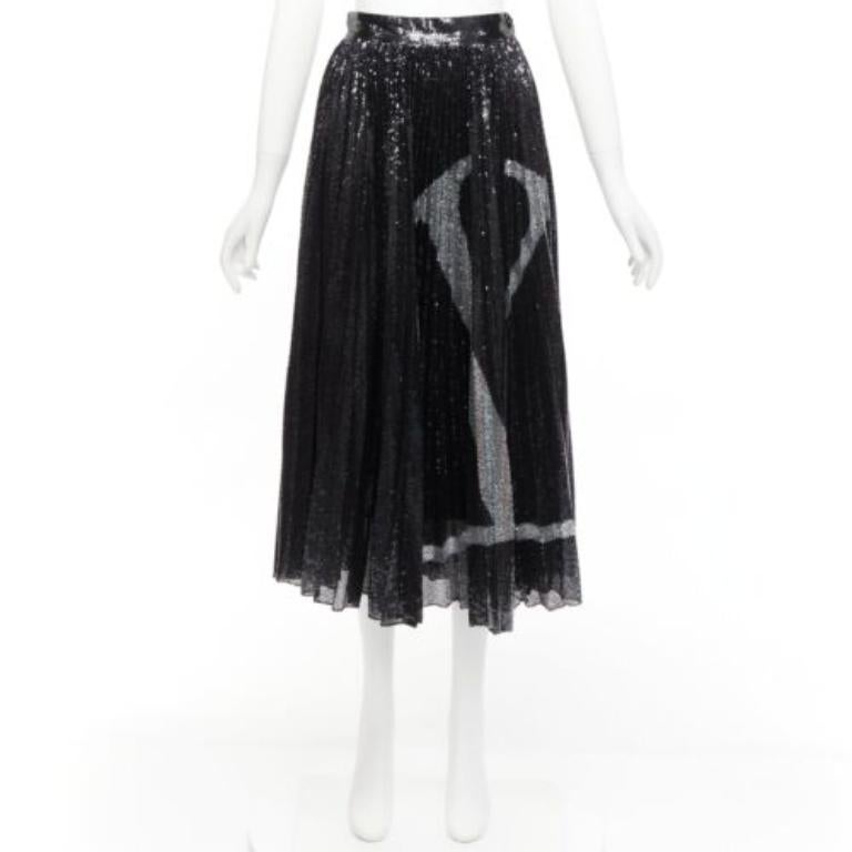 VALENTINO VLOGO black silver sequins embellished pleated plisse midi skirt XS For Sale 5