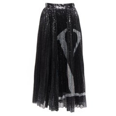 VALENTINO VLOGO black silver sequins embellished pleated plisse midi skirt XS