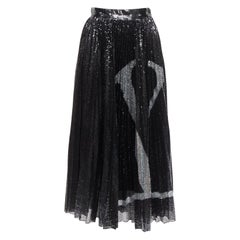 VALENTINO VLOGO black silver sequins embellished pleated plisse midi skirt XS