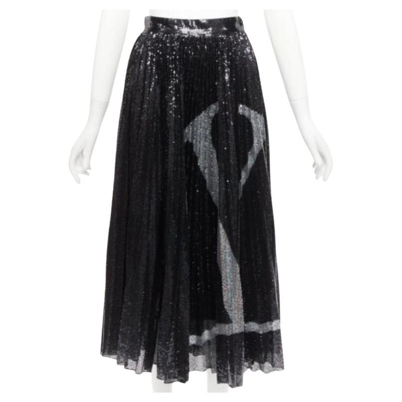 VALENTINO VLOGO black silver sequins embellished pleated plisse midi skirt XS For Sale
