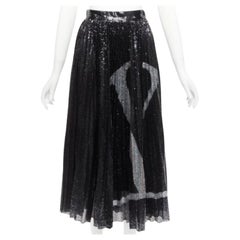 VALENTINO VLOGO black silver sequins embellished pleated plisse midi skirt XS