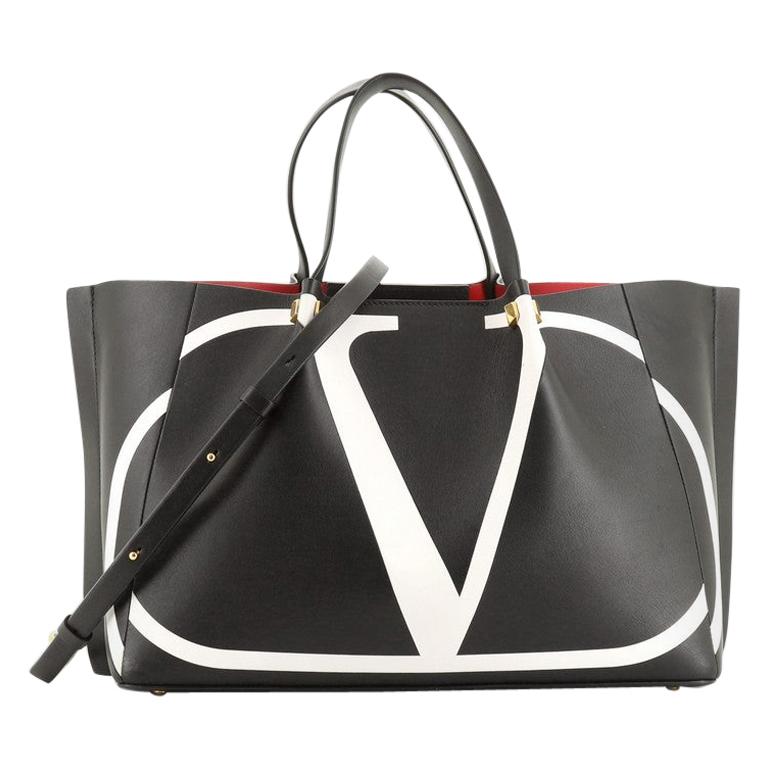 VALENTINO SAC MEDIUM SHOPPING BAG VLOGO ESCAPE WITH INLAY Black White  Leather ref.126805 - Joli Closet