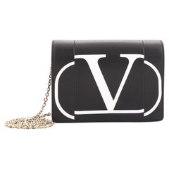 Valentino VLogo Full Flap Chain Shoulder Bag Printed Leather Mini